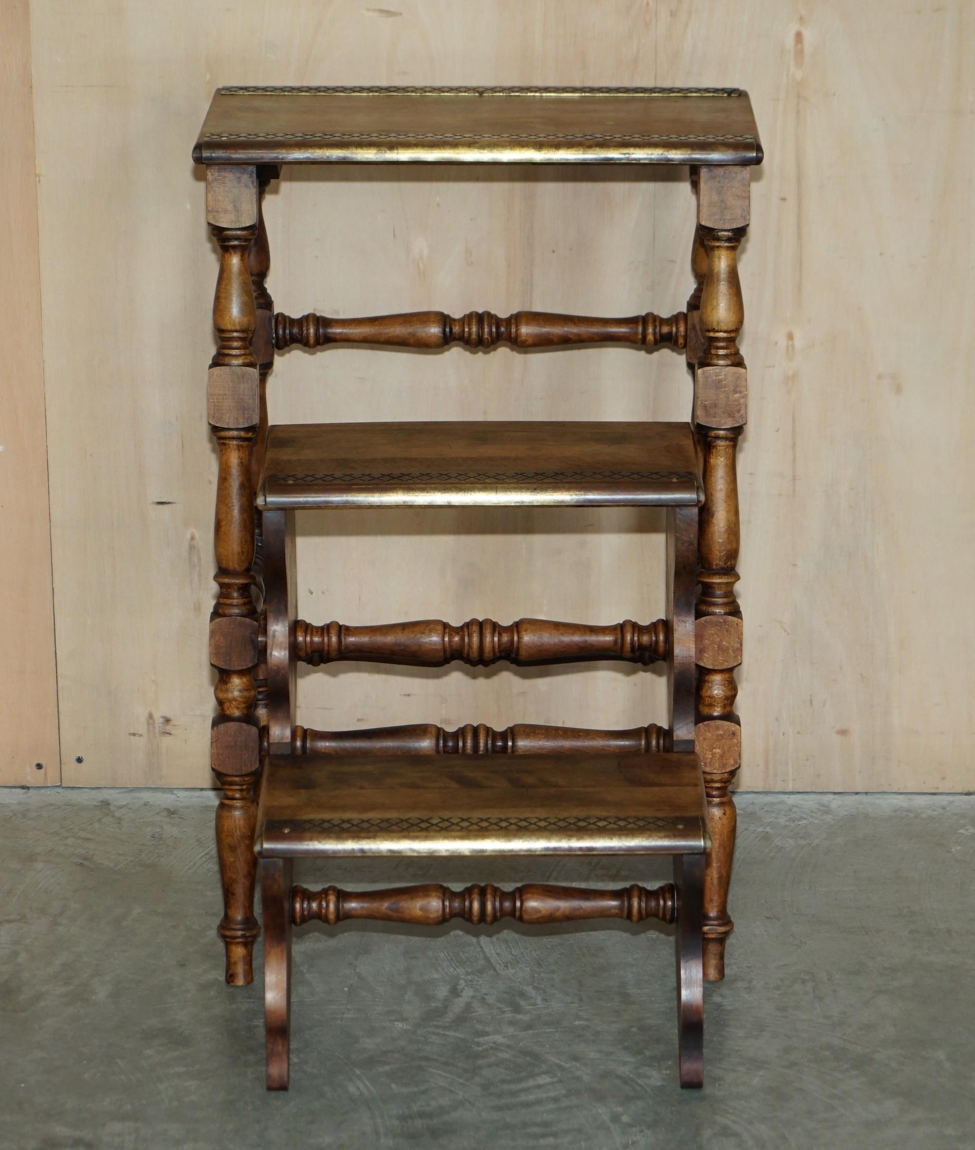 Antique Arts & Crafts Metamorphic Library Steps Ladder Side Table Brass Tread For Sale 10