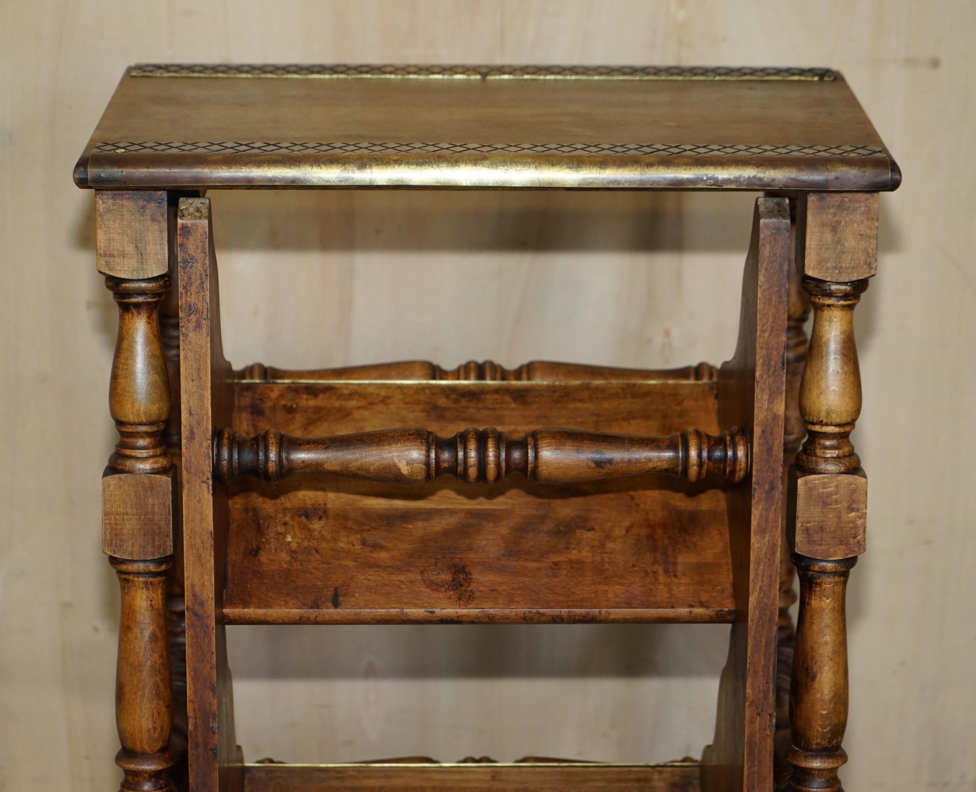 Arts and Crafts Antique Arts & Crafts Metamorphic Library Steps Ladder Side Table Brass Tread For Sale