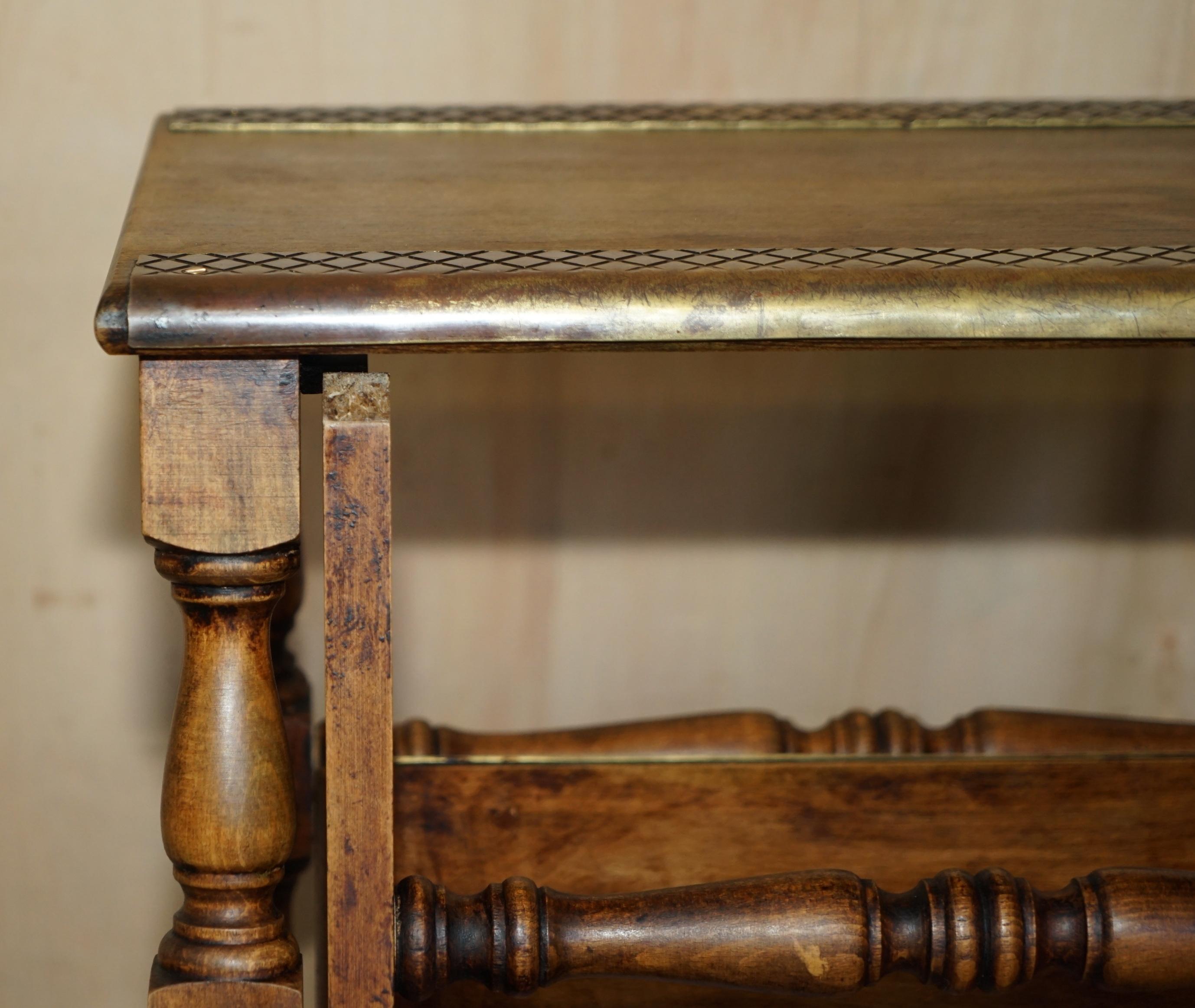 Hand-Crafted Antique Arts & Crafts Metamorphic Library Steps Ladder Side Table Brass Tread For Sale