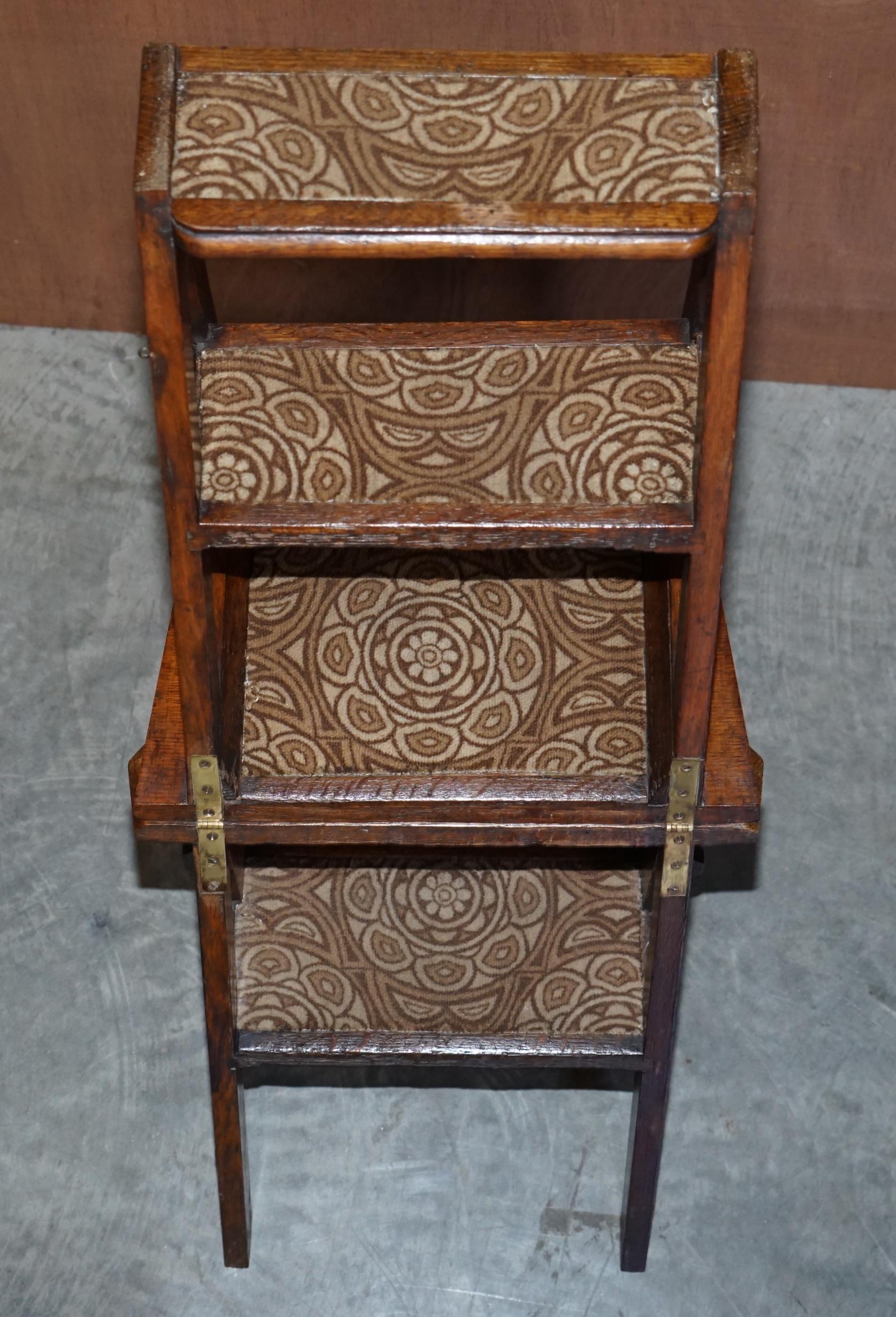 Antique Arts & Crafts Metamorphic Library Steps William Morris Carpet Upholstery For Sale 10