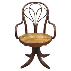 Sedia girevole da capitano in legno e canna di Oak di Michael Thonet