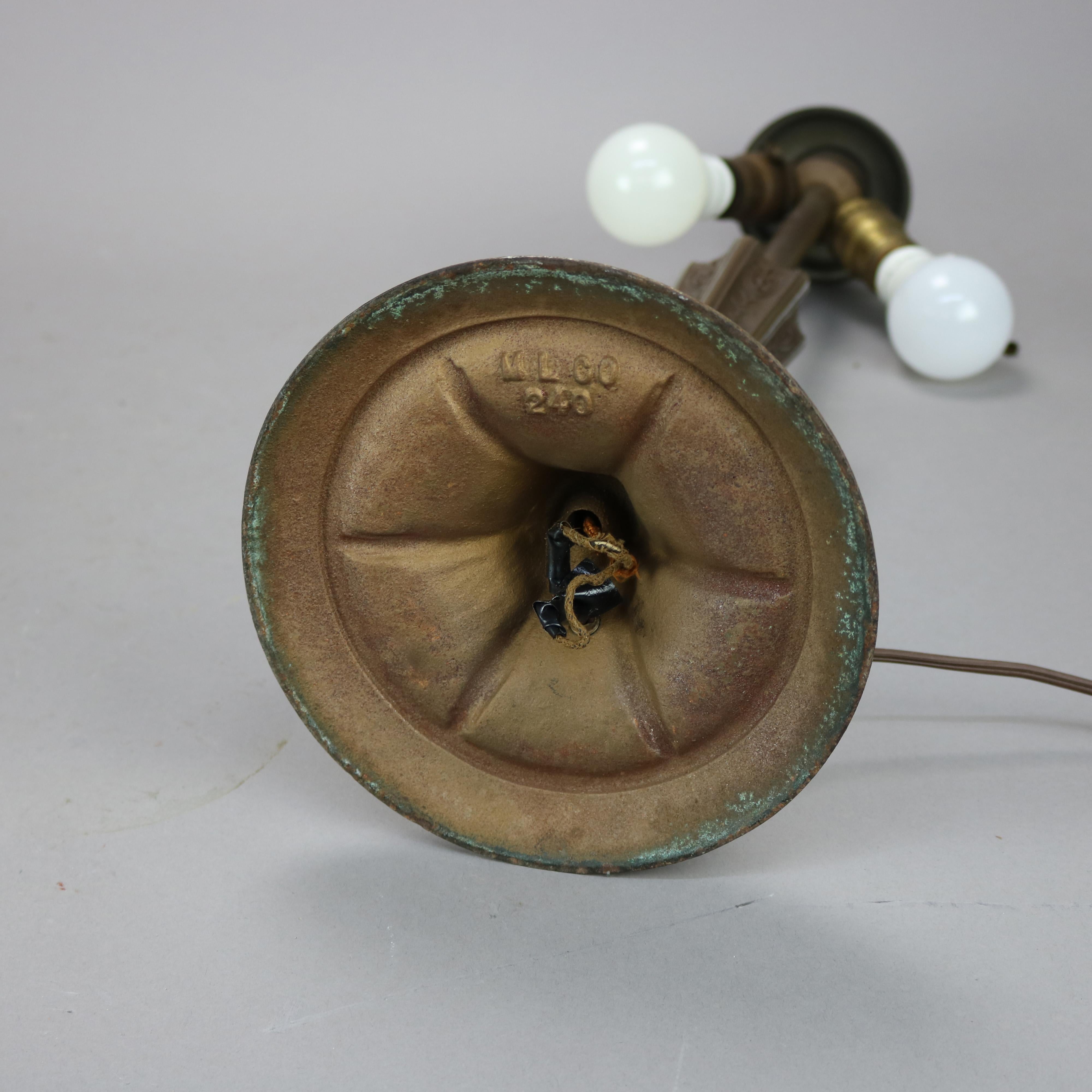 Antique Arts & Crafts Miller Lamp Co. School Slag Glass Lamp, c1920 2
