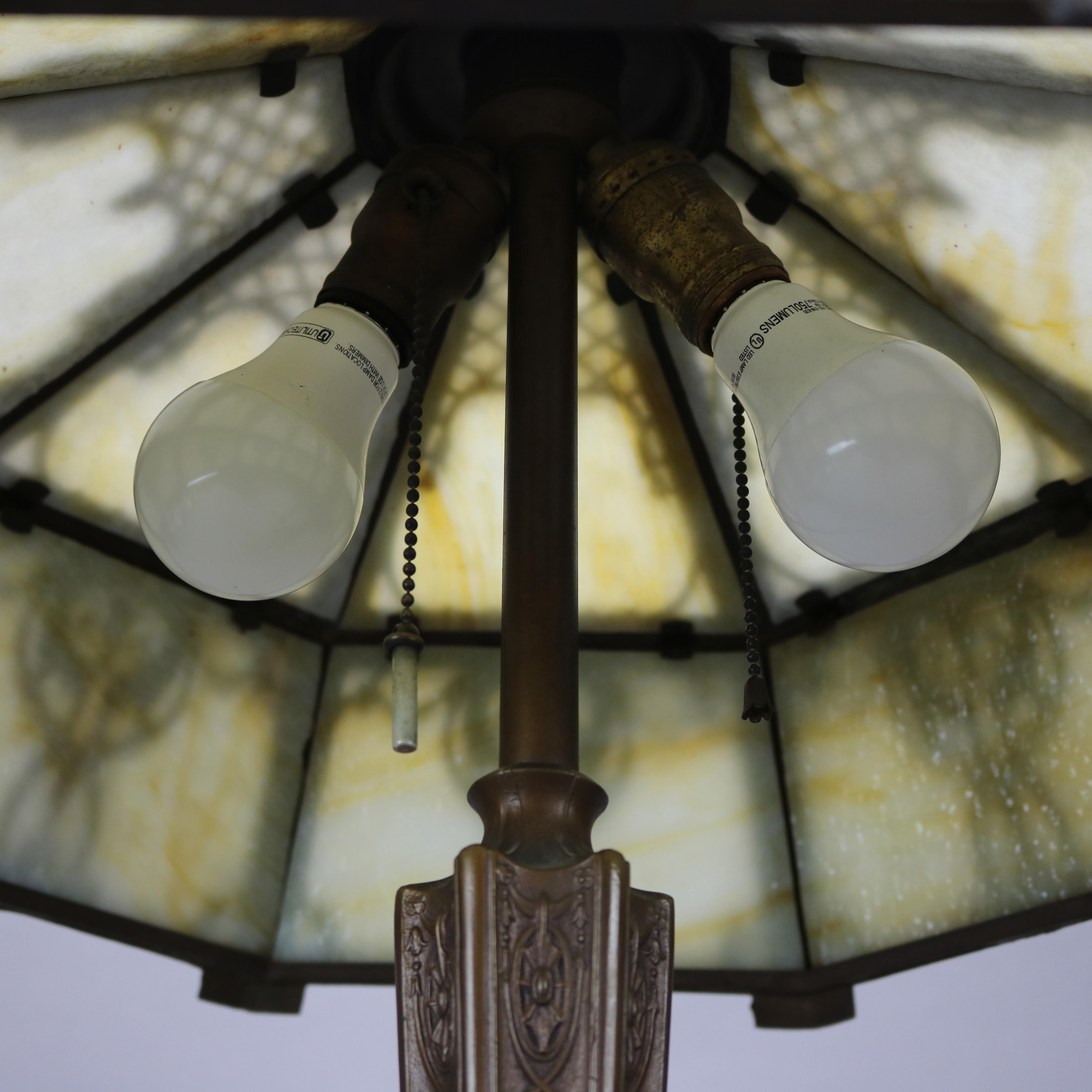 Cast Antique Arts & Crafts Miller Lamp Co. School Slag Glass Lamp, c1920