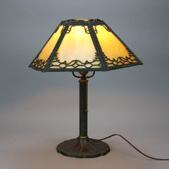 Antique Arts & Crafts Miller Lamp Co. Slag Glass Table Lamp circa 1920