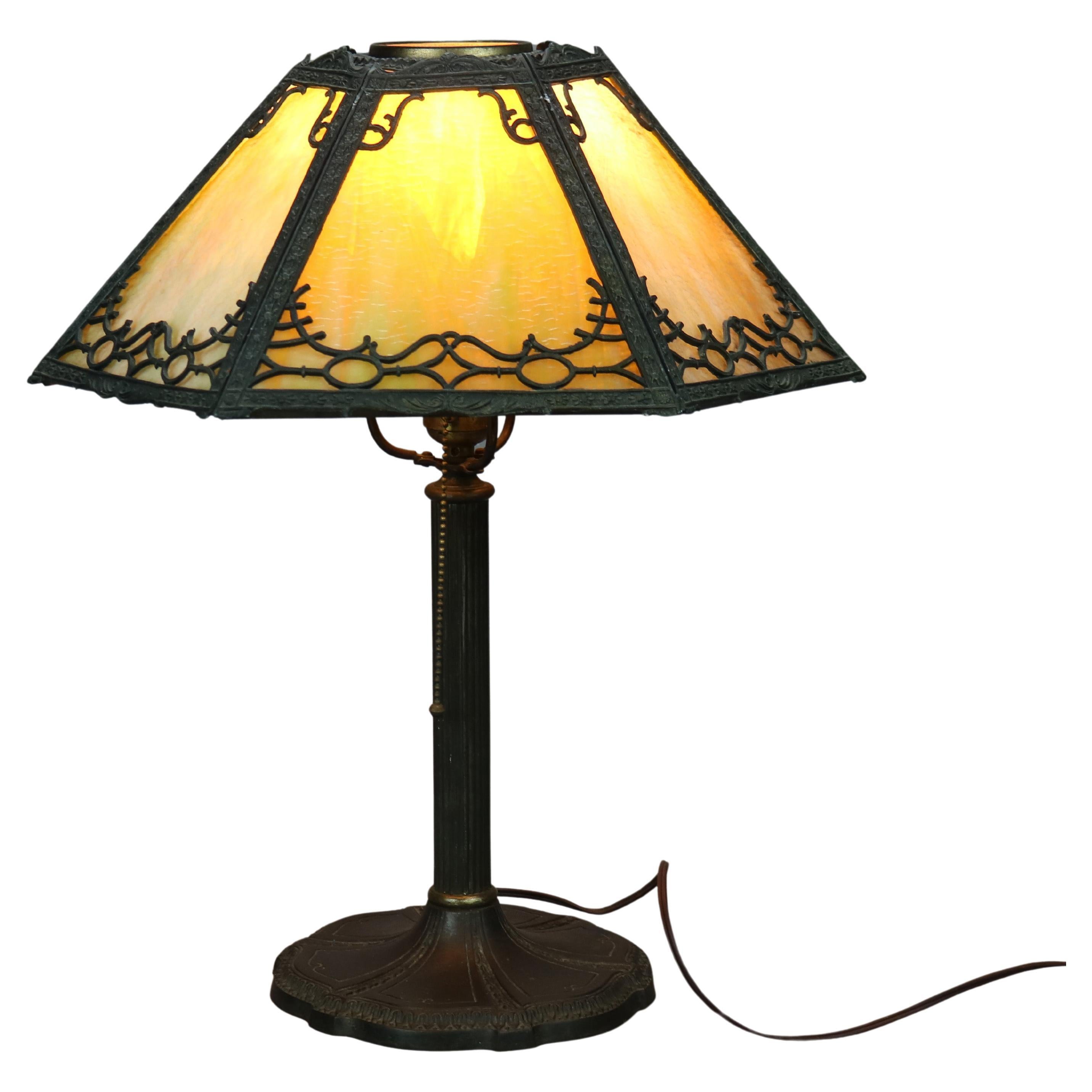 Antique Arts & Crafts Miller Lamp Co. Slag Glass Table Lamp circa 1920