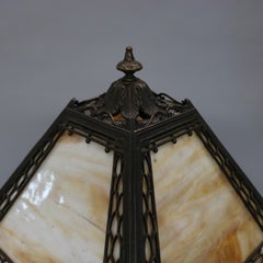 Antique Arts & Crafts Miller Panel Slag Glass Lamp, circa 1920