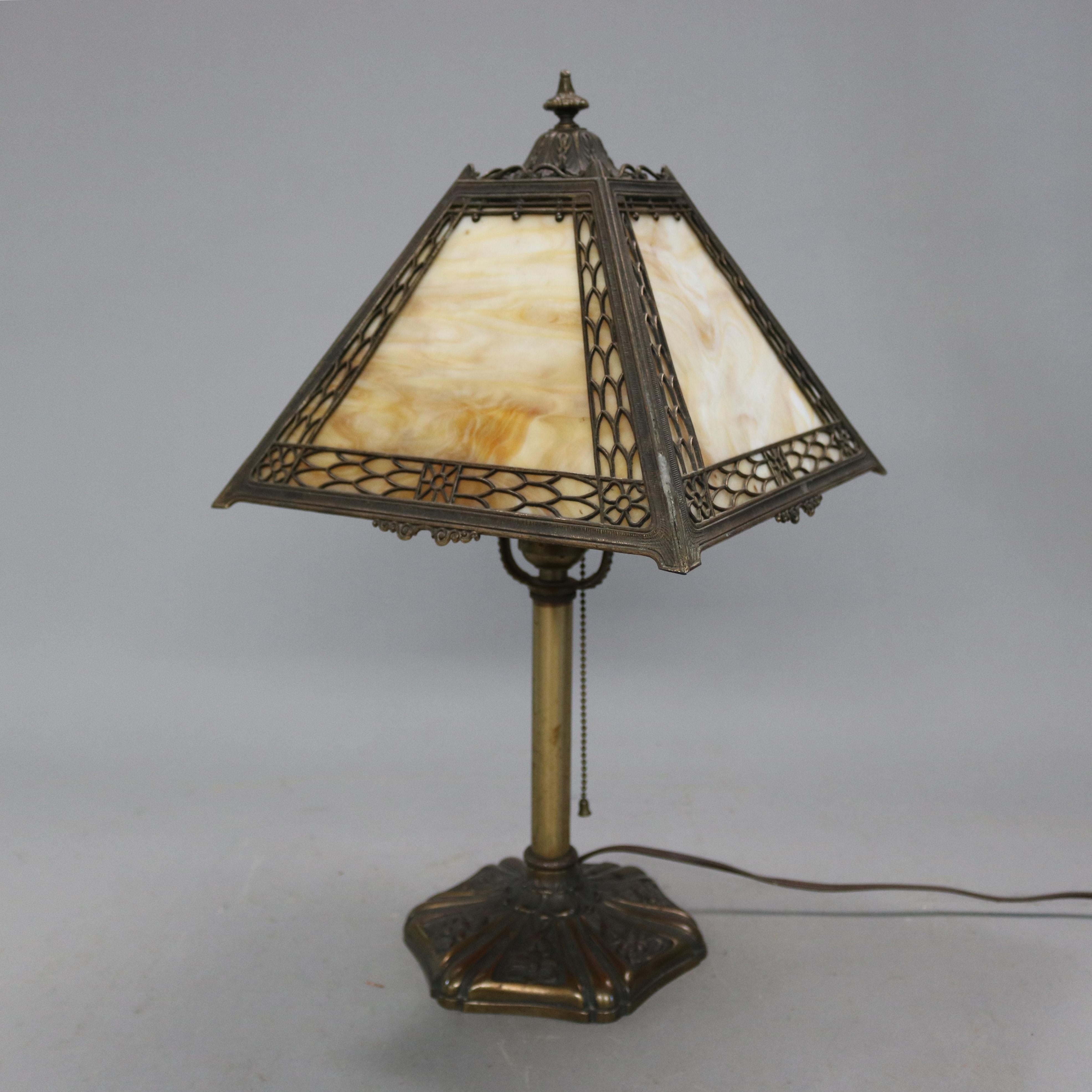Arts and Crafts Antique Arts & Crafts Miller Panel Slag Glass Lamp:: circa 1920
