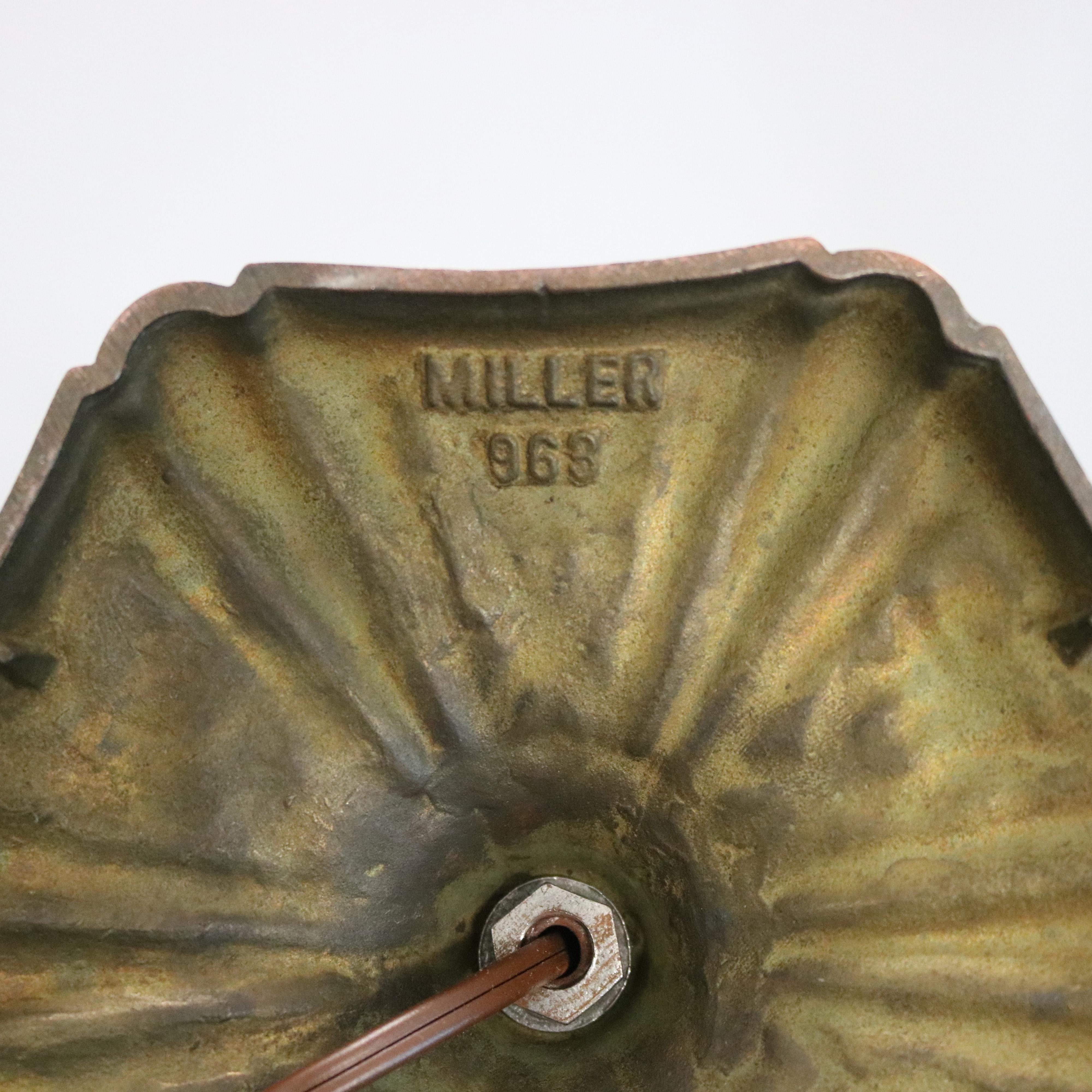 Cast Antique Arts & Crafts Miller Panel Slag Glass Lamp, circa 1920