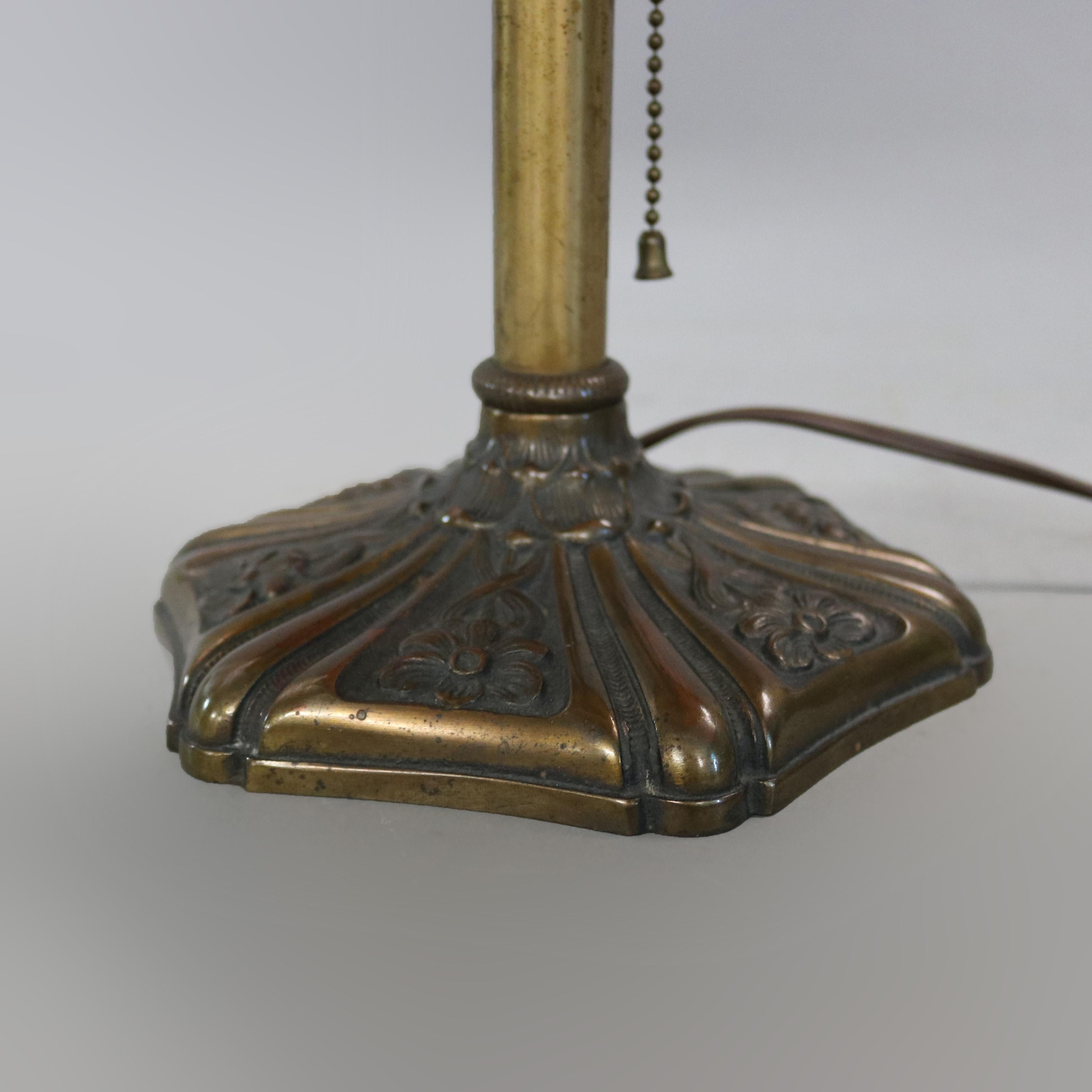 Verre de laitier Antique Arts & Crafts Miller Panel Slag Glass Lamp:: circa 1920