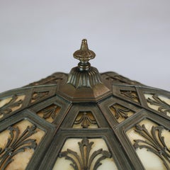 Antique Arts & Crafts Miller School Slag Glass Foliate Filigree Table Lamp c1920