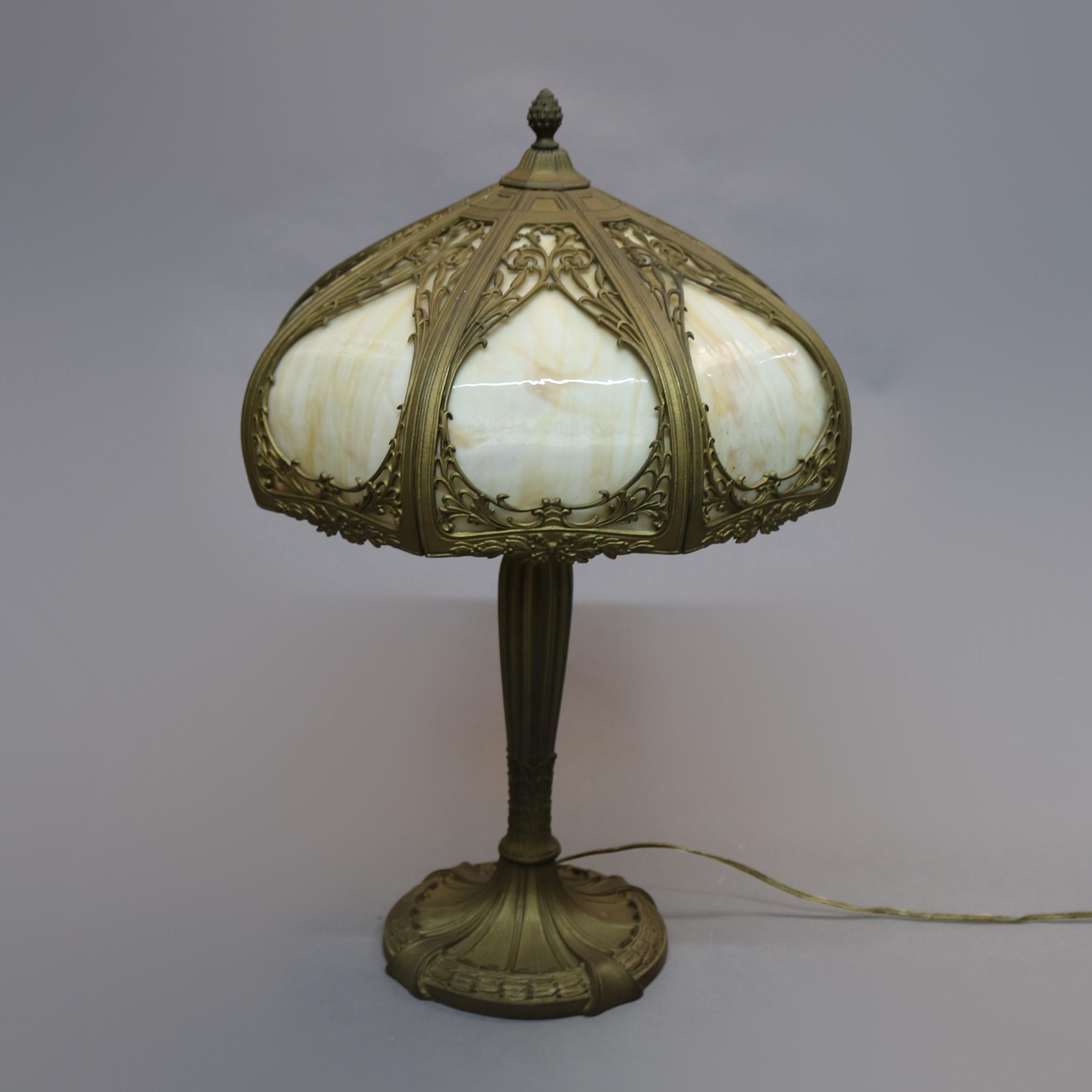 Antique Arts & Crafts Miller School Slag Glass Table Lamp, c1920 In Good Condition In Big Flats, NY