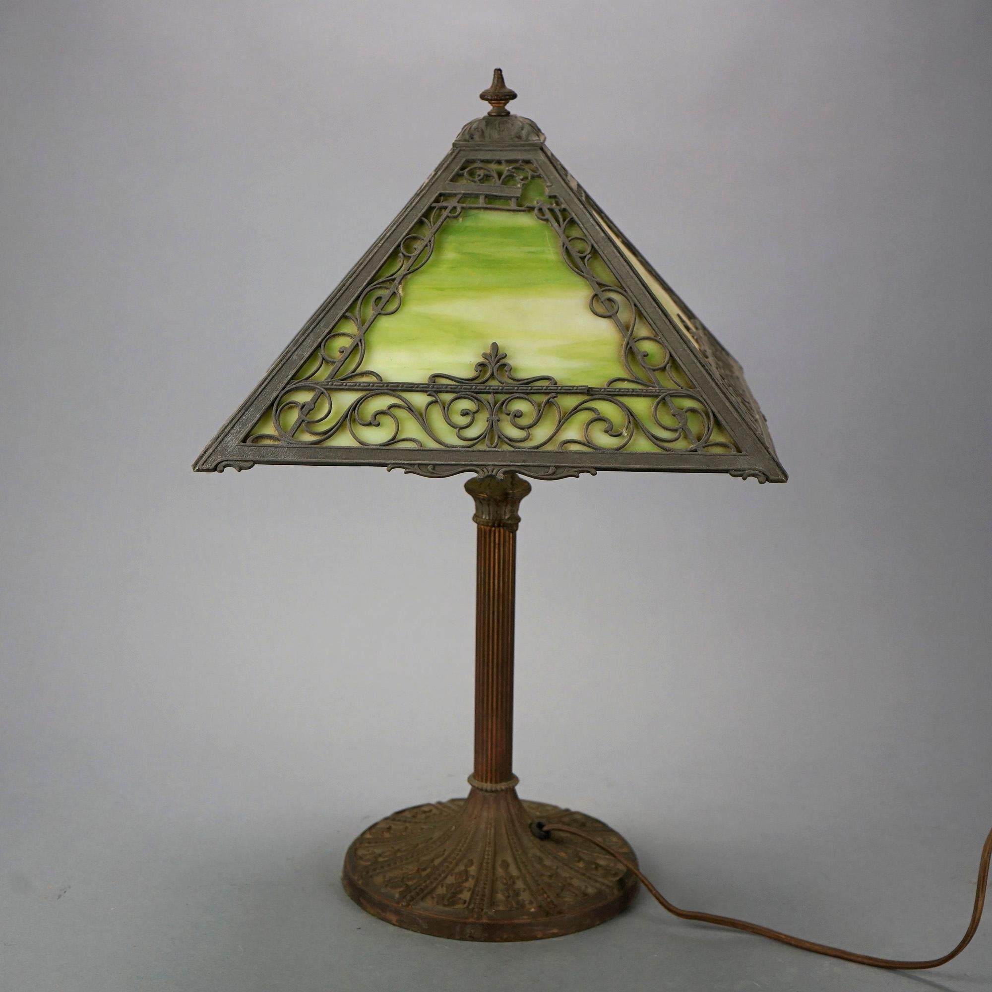 Antique Arts & Crafts Miller Slag Glass Table Lamp, circa 1920 6