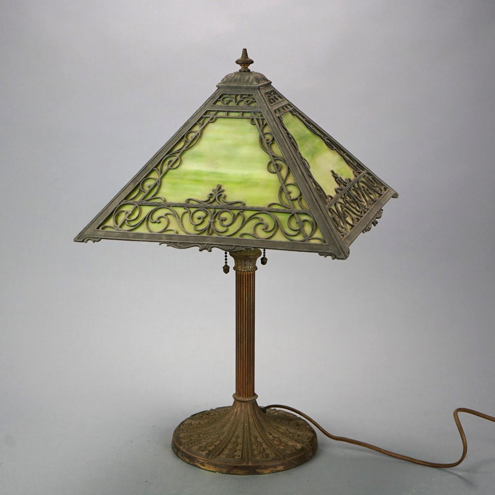 Arts and Crafts Antique Arts & Crafts Miller Slag Glass Table Lamp, circa 1920