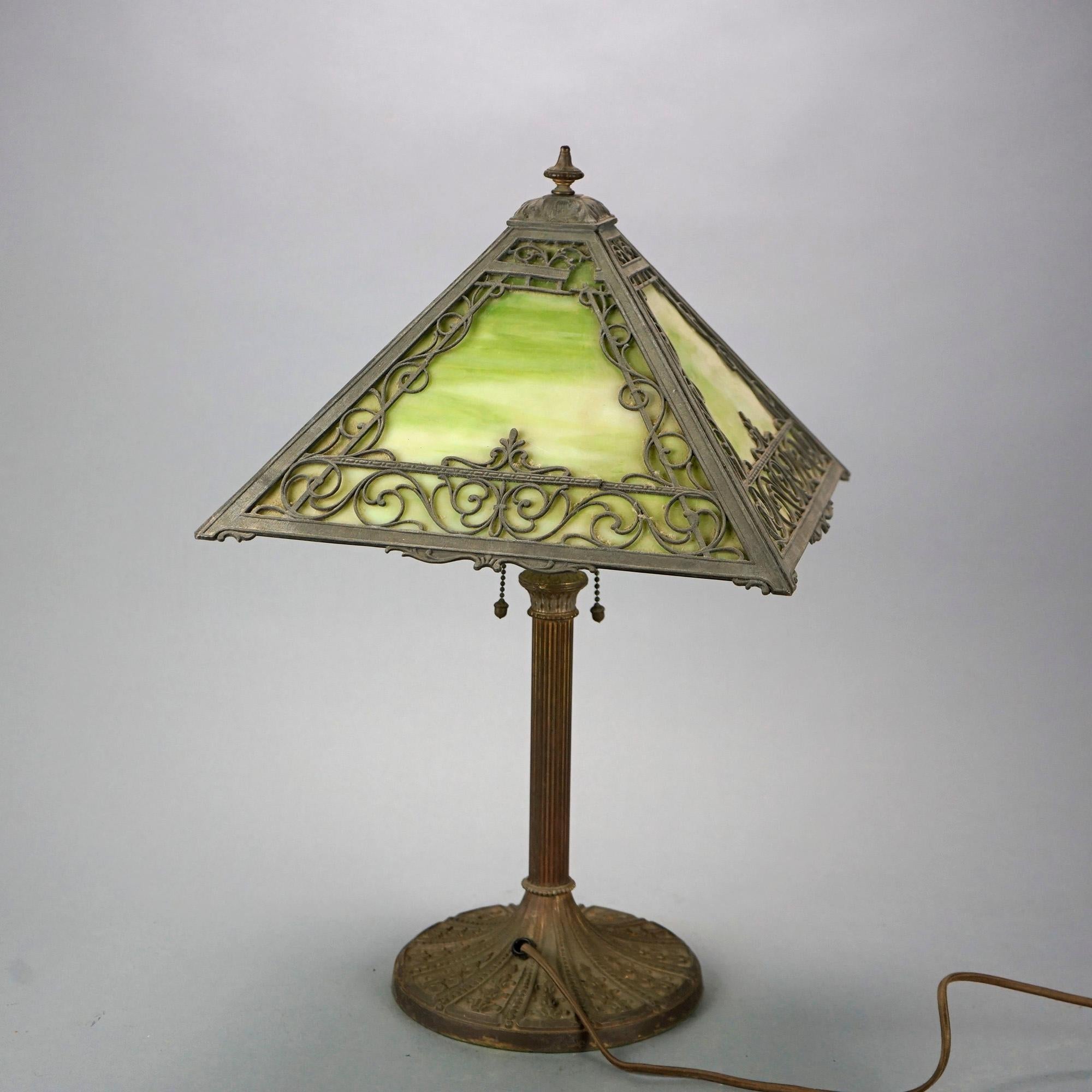 20th Century Antique Arts & Crafts Miller Slag Glass Table Lamp, circa 1920