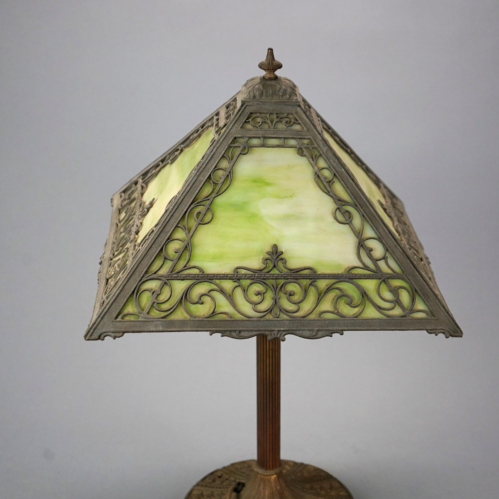 Antique Arts & Crafts Miller Slag Glass Table Lamp, circa 1920 3