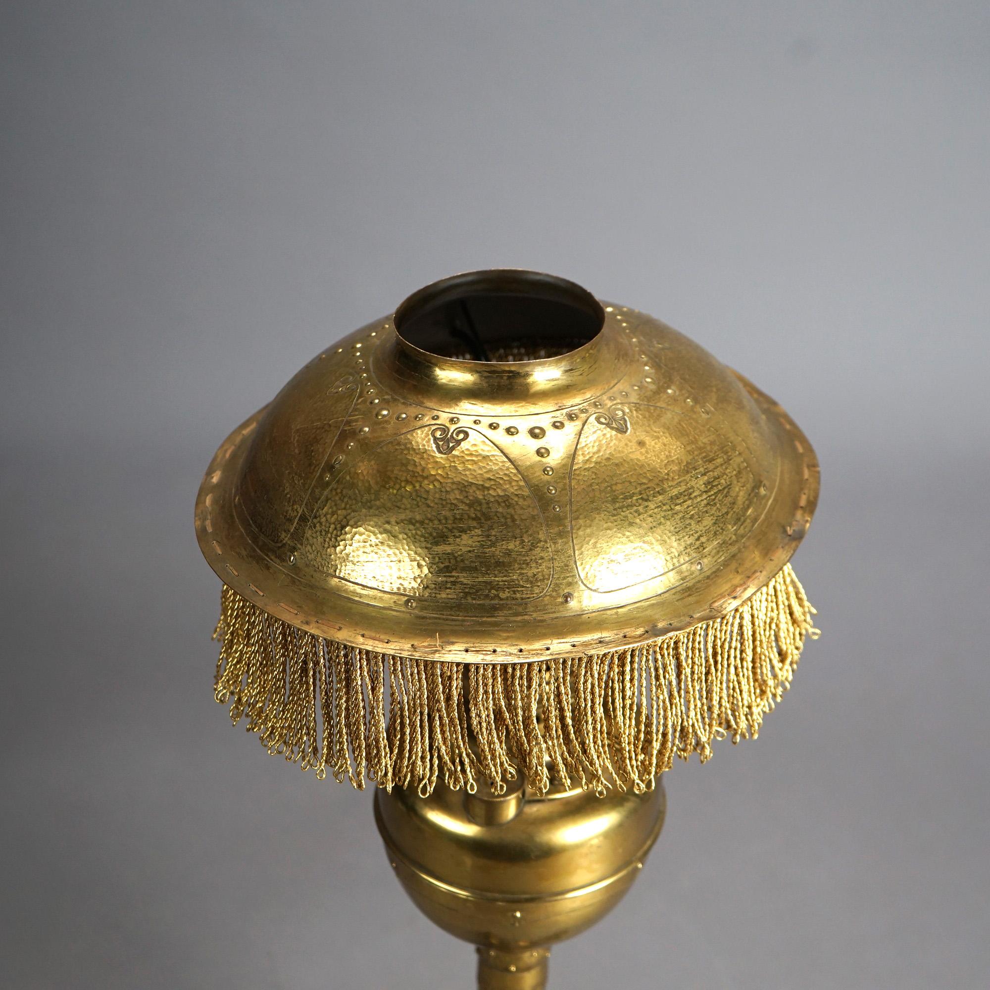 Arts and Crafts Antique Arts & Crafts Mission Brass Kerosine Oil Lamp with Hammered Brass Helmet