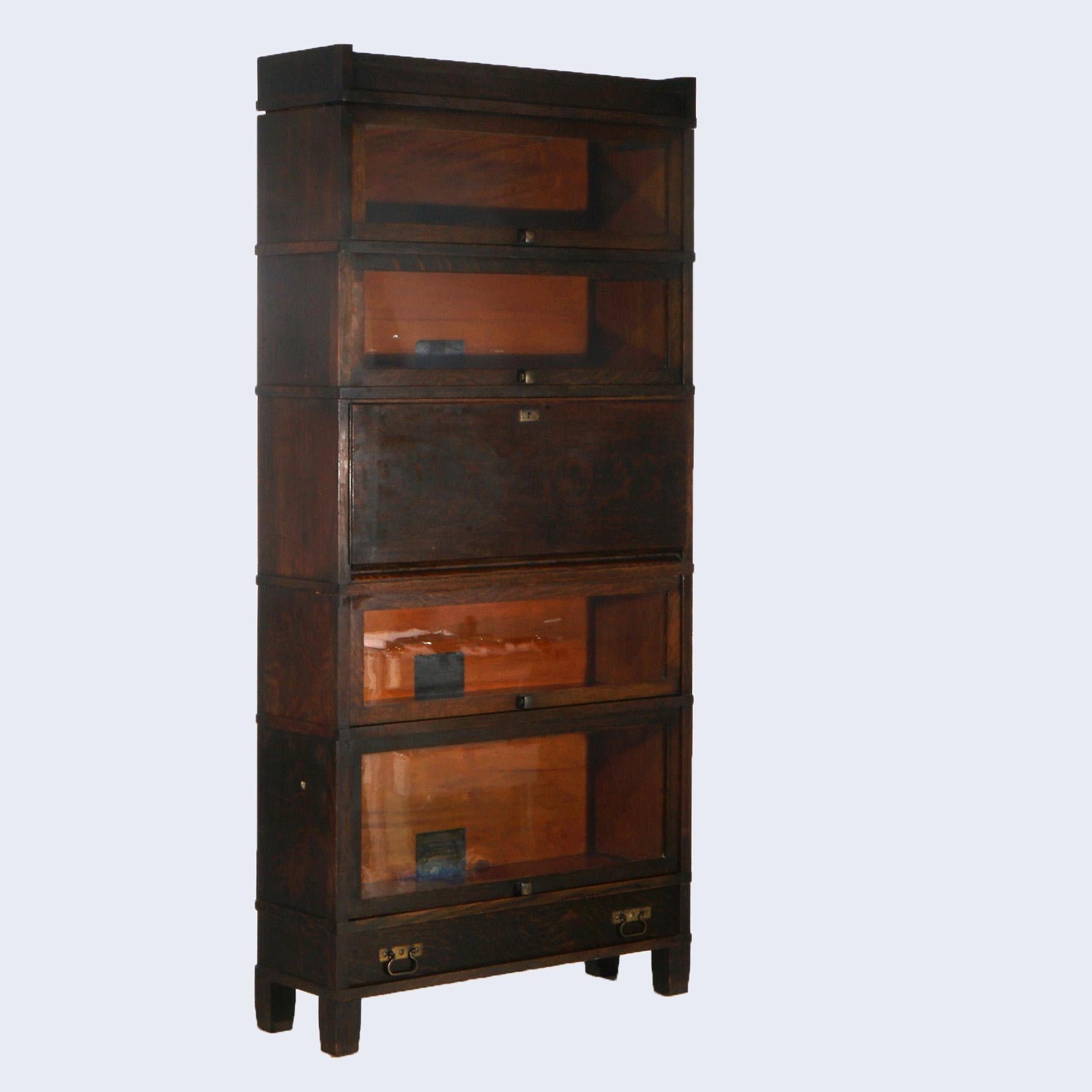 Antiguo Arts & Crafts Mission Globe Wernicke Secretario de barrister de roble de cinco pilas en venta 4