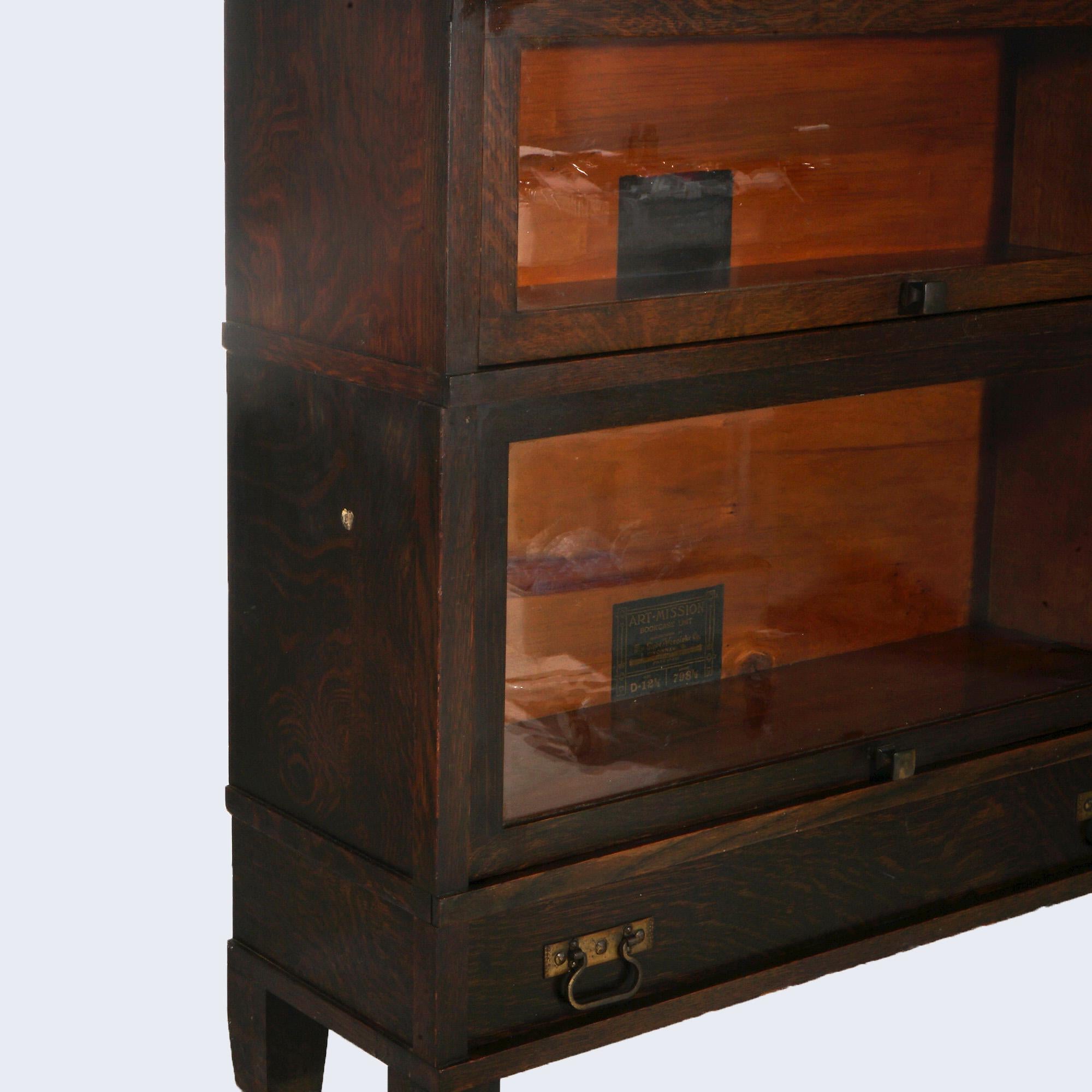 Antiguo Arts & Crafts Mission Globe Wernicke Secretario de barrister de roble de cinco pilas en venta 5