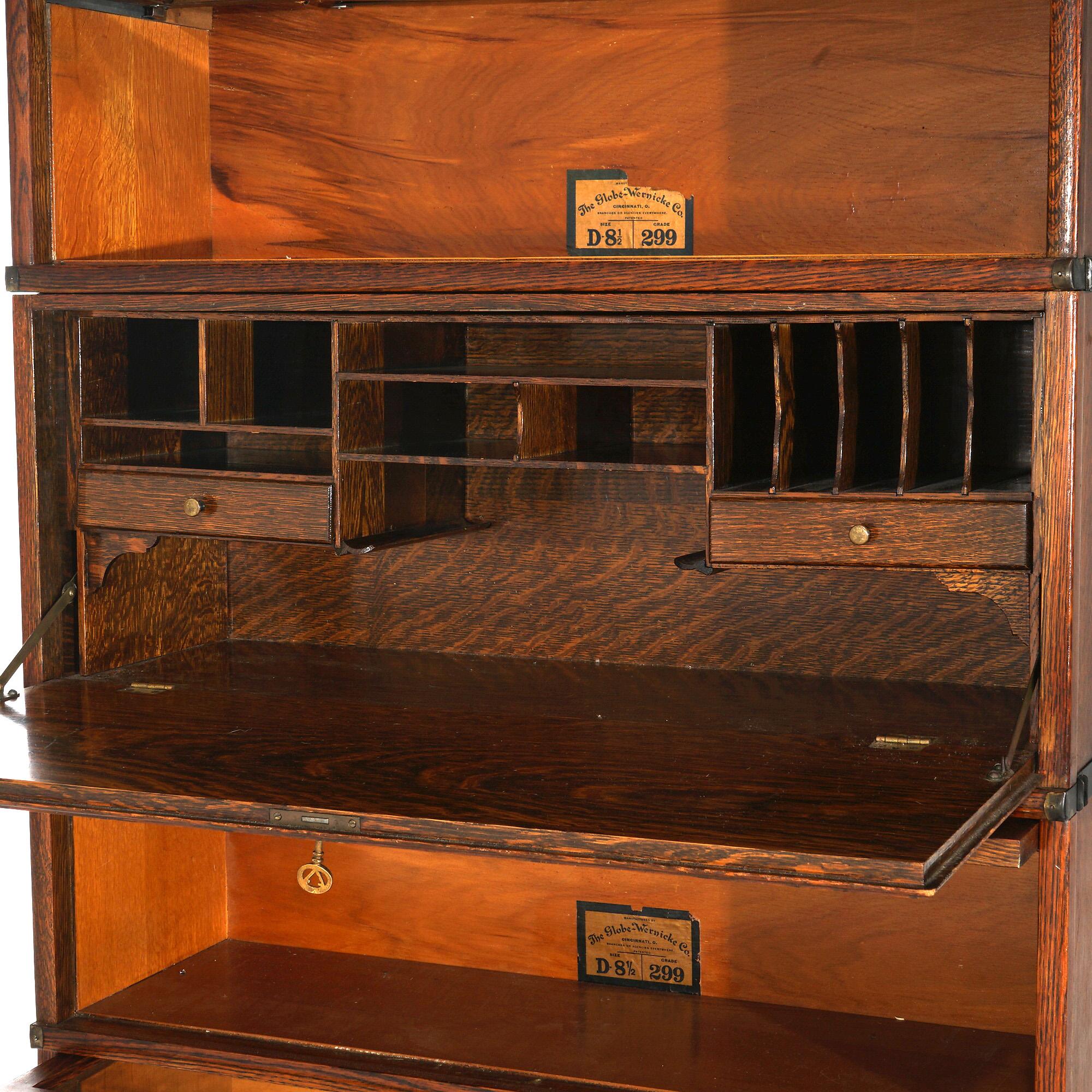 American Antique Arts & Crafts Mission Globe Wernicke Oak Four Stack Barrister Bookcase