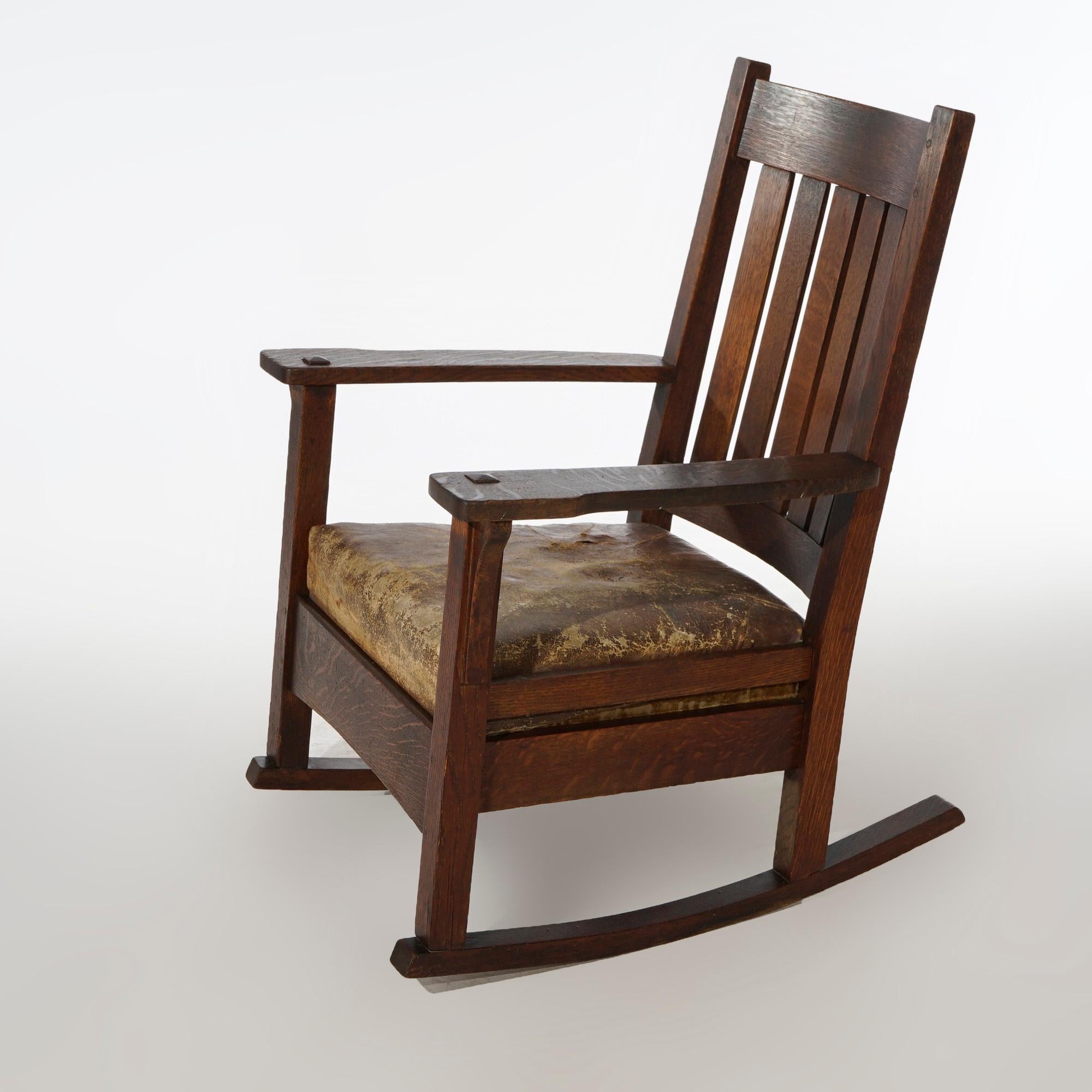 Antique Arts & Crafts Mission Jm Young Oak Rocker, circa 1910 In Good Condition In Big Flats, NY