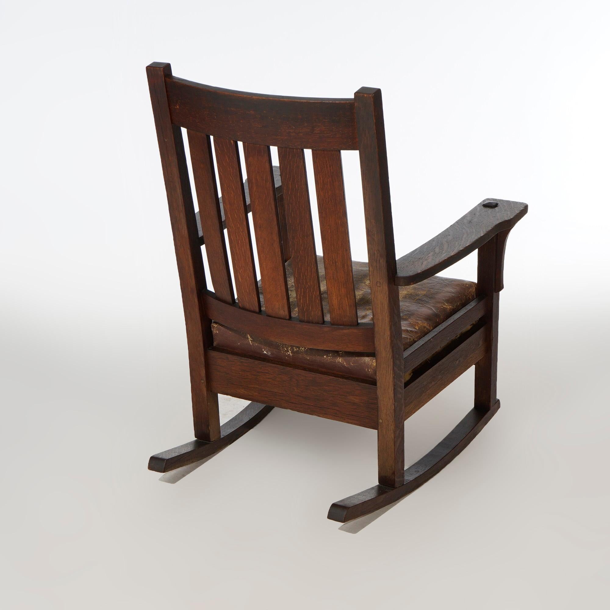 Antique Arts & Crafts Mission Jm Young Oak Rocker, circa 1910 2