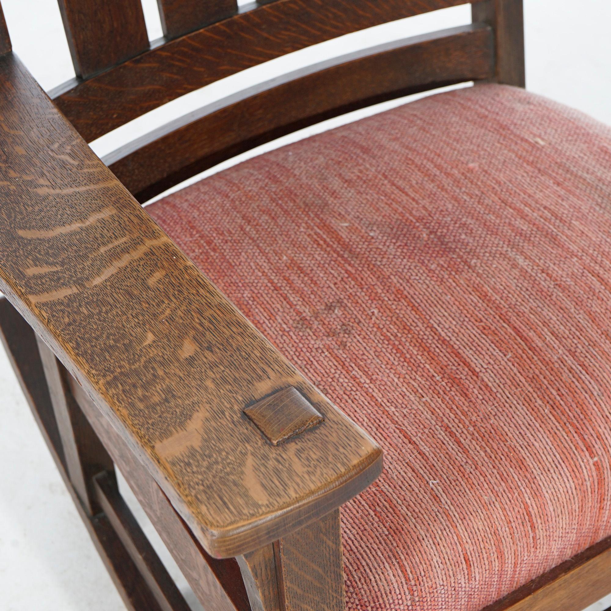 Antique Arts & Crafts Mission L & JG Stickley Oak Rocking Chair, Circa 1910 1