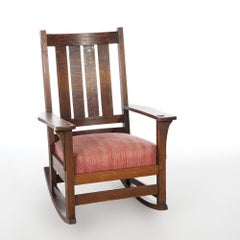 Antique Arts & Crafts Mission L & JG Stickley Oak Rocking Chair, Circa 1910