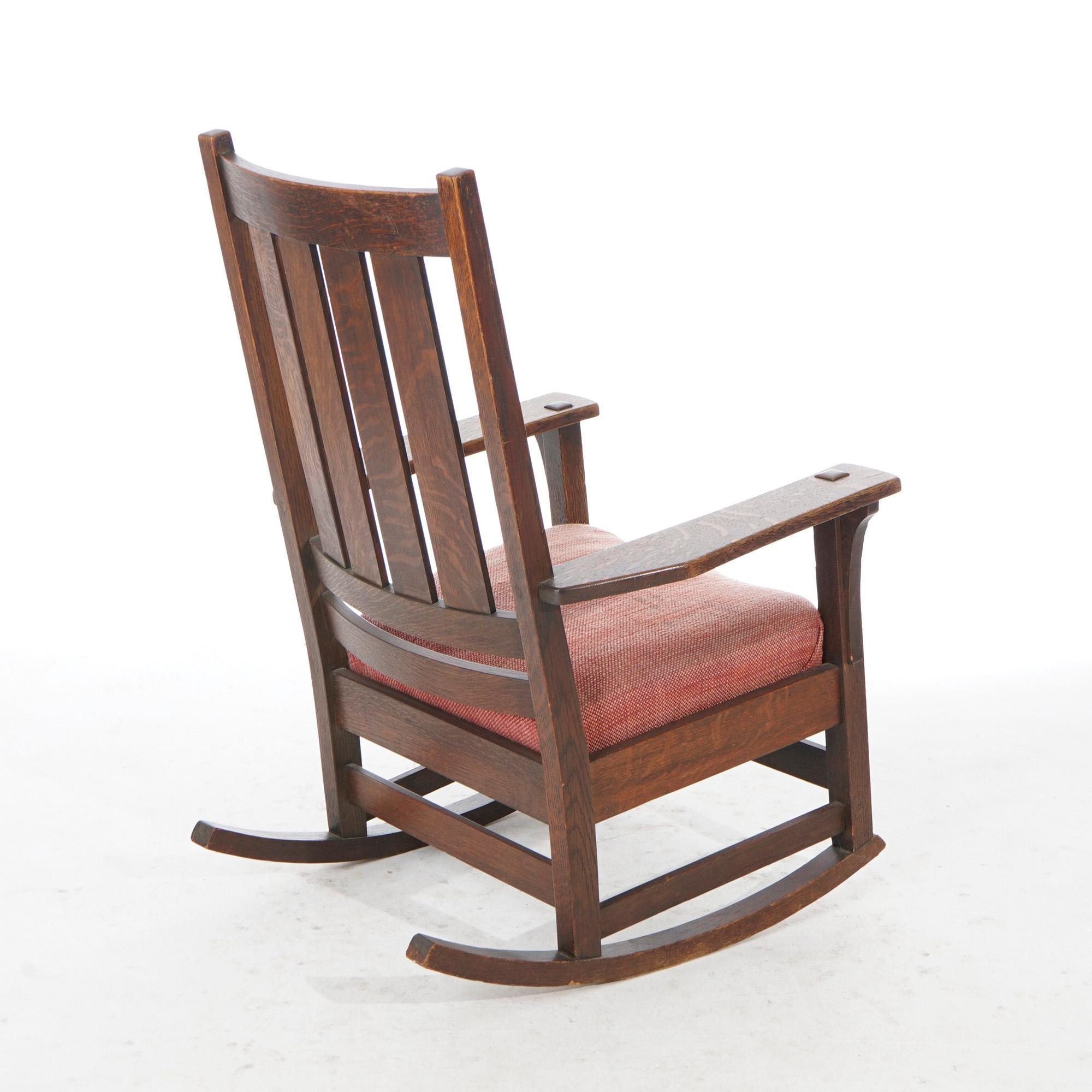 American Antique Arts & Crafts Mission L & JG Stickley Oak Rocking Chair, Circa 1910