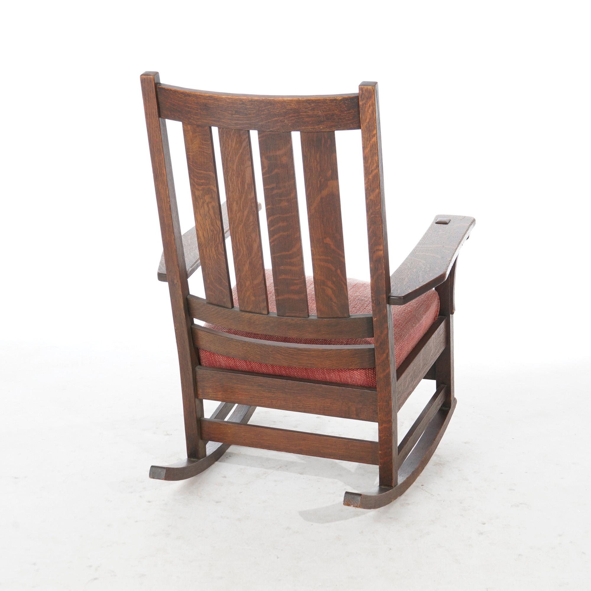 Antique Arts & Crafts Mission L & JG Stickley Oak Rocking Chair, Circa 1910 In Good Condition In Big Flats, NY