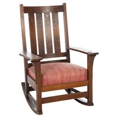 Antique Arts & Crafts Mission L & JG Stickley Oak Rocking Chair, Circa 1910