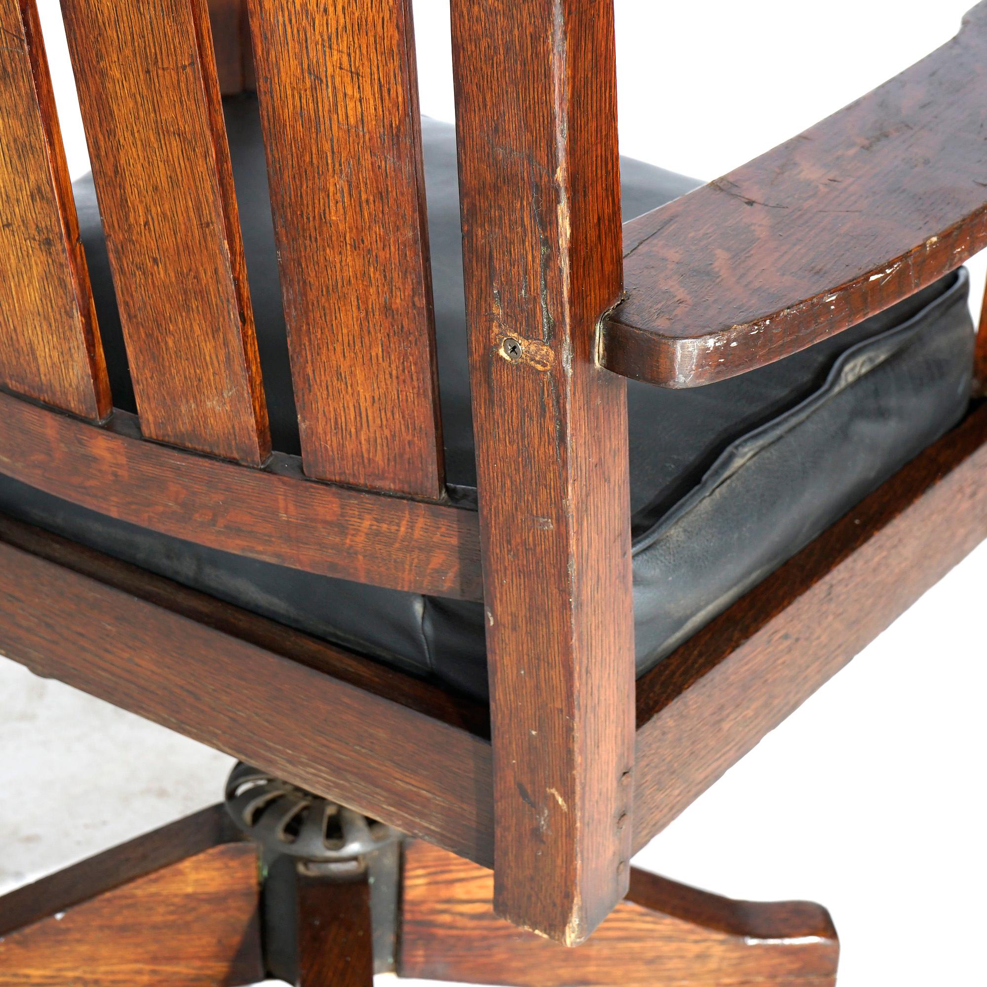 Antique Arts & Crafts Mission L & JG Handcraft Stickley Swivel Office Desk Chair 3