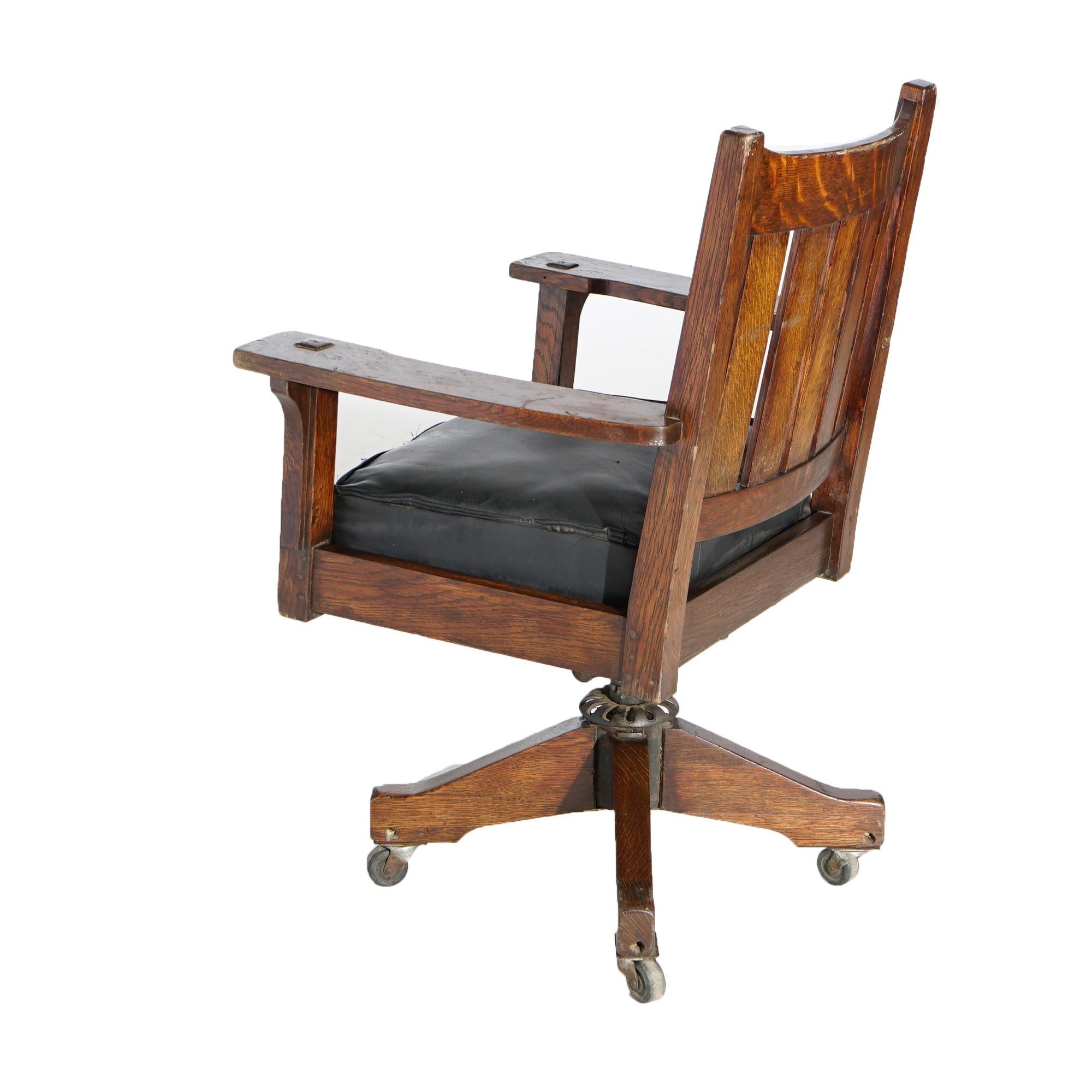 Antique Arts & Crafts Mission L & JG Handcraft Stickley Swivel Office Desk Chair In Good Condition In Big Flats, NY