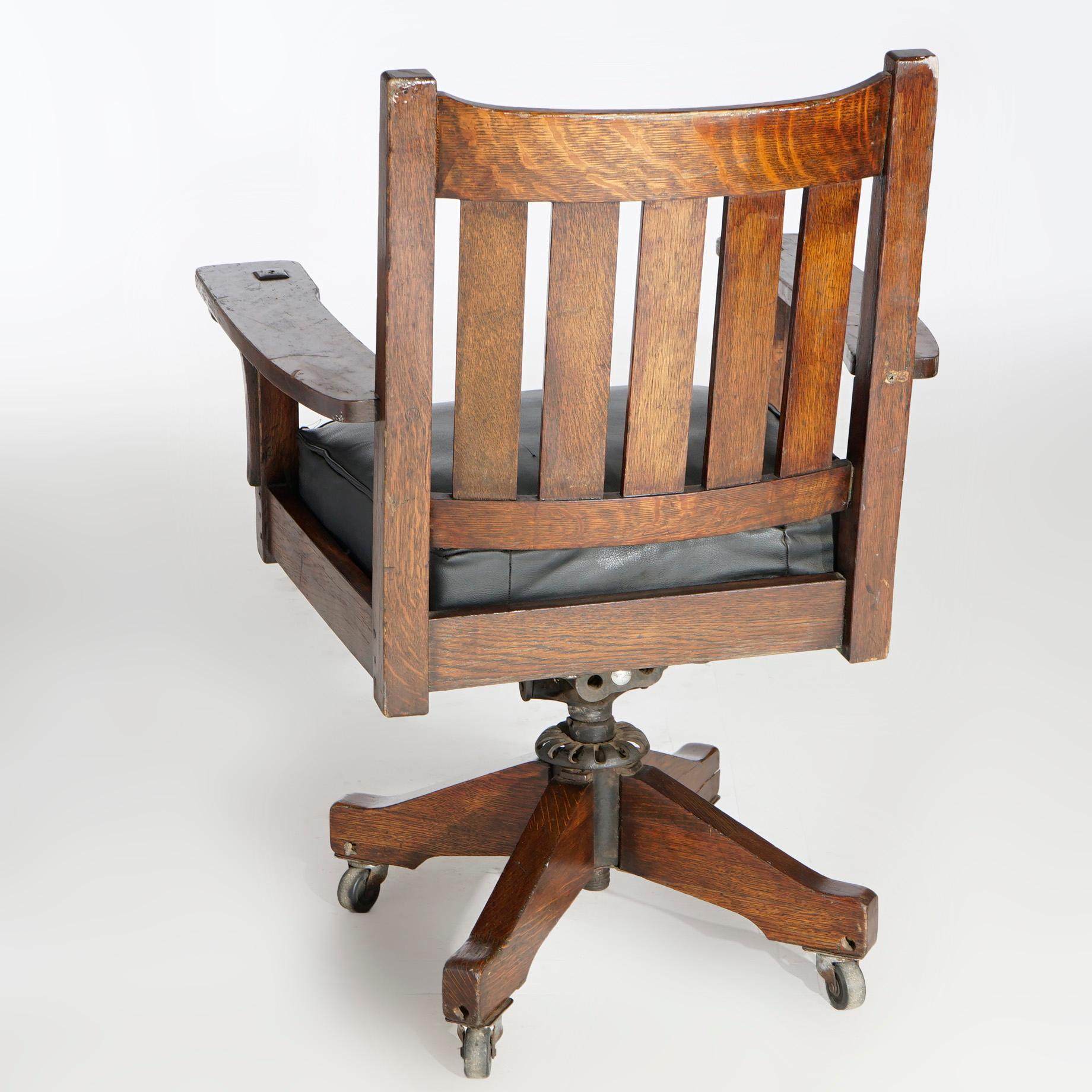 Metal Antique Arts & Crafts Mission L & JG Handcraft Stickley Swivel Office Desk Chair