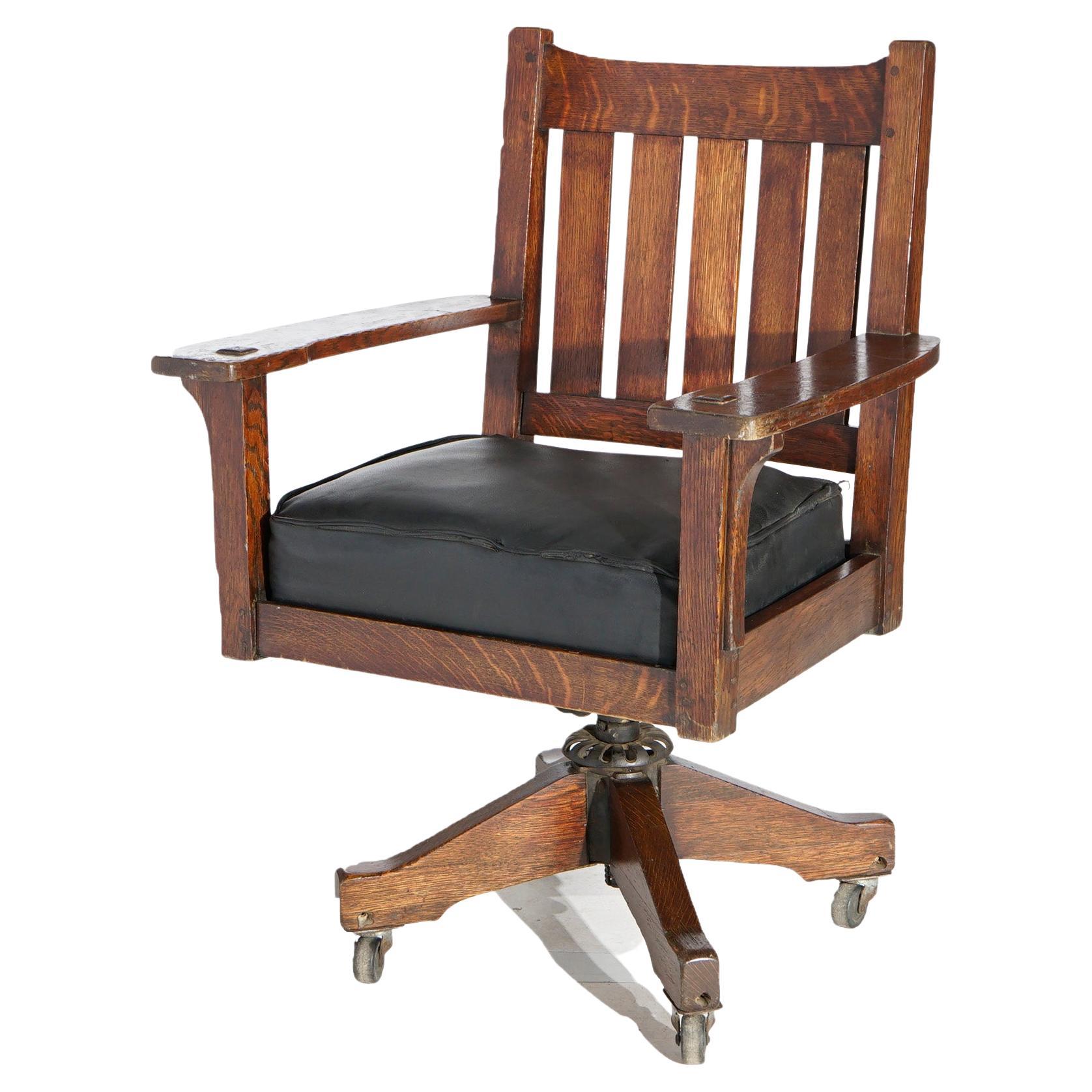 Antique Arts & Crafts Mission L & Jg Stickley Swivel Office Desk Chair 1910