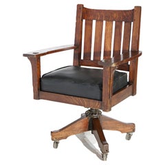 Antique Arts & Crafts Mission L & JG Handcraft Stickley Swivel Office Desk Chair