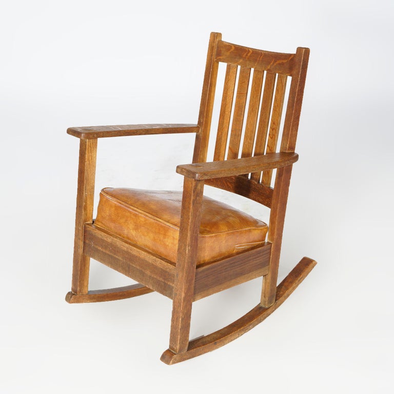 American Antique Arts & Crafts Mission Limbert Oak Rocking Chair Circa 1910