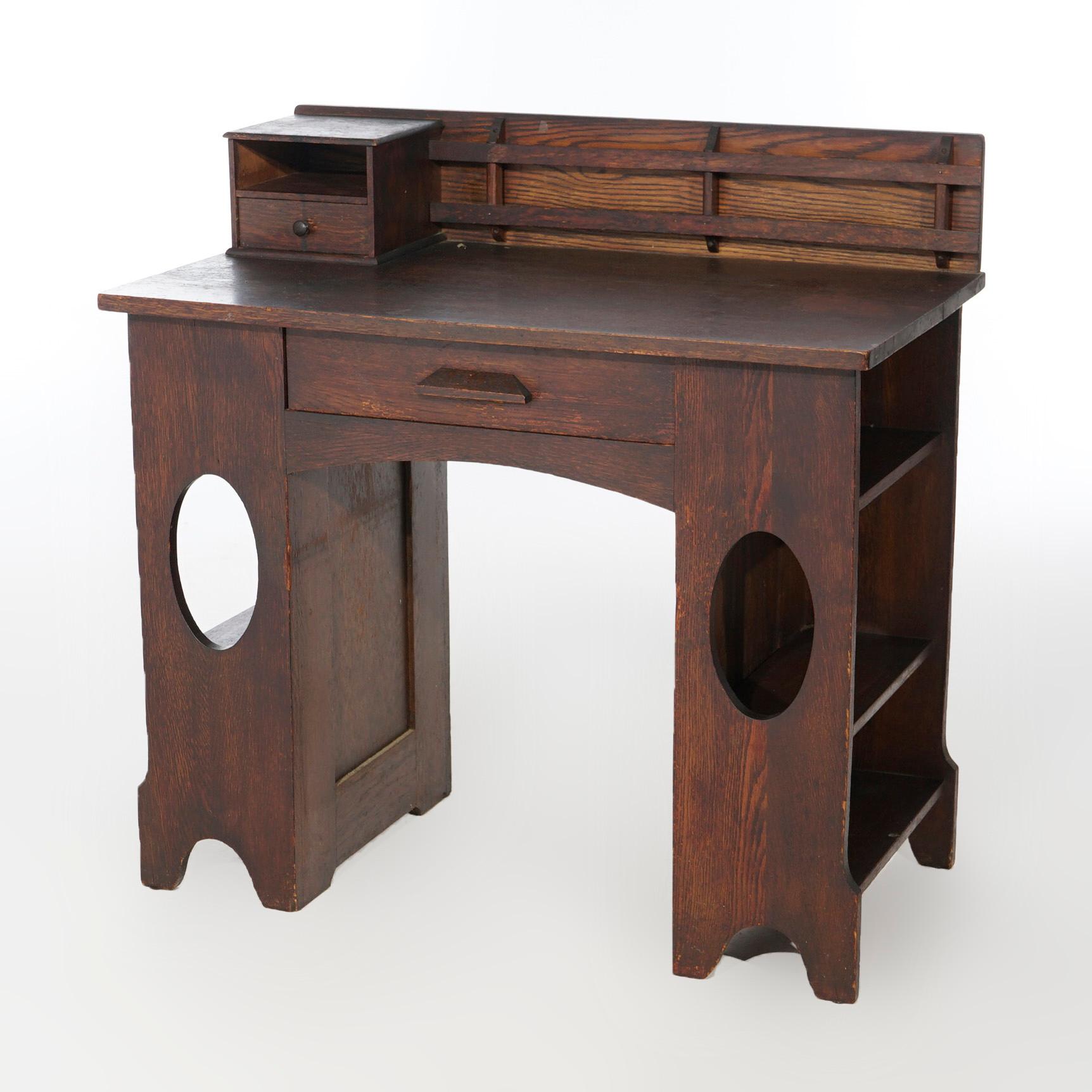 Antique Arts and Crafts Mission Limbert School Oak Desk with Cutout