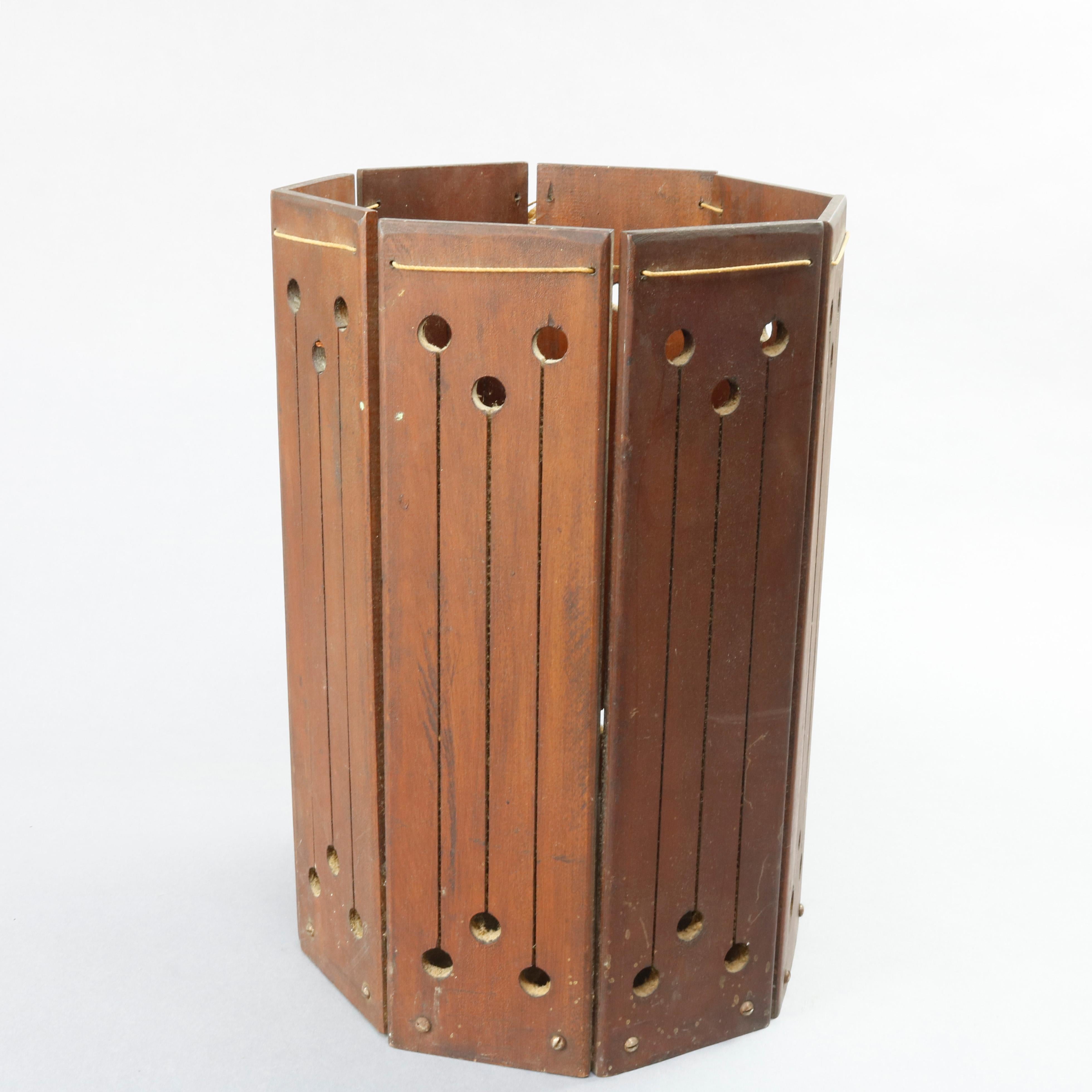 Arts and Crafts Antique Arts & Crafts Mission Mahogany Wastebasket with Stylized Cutouts