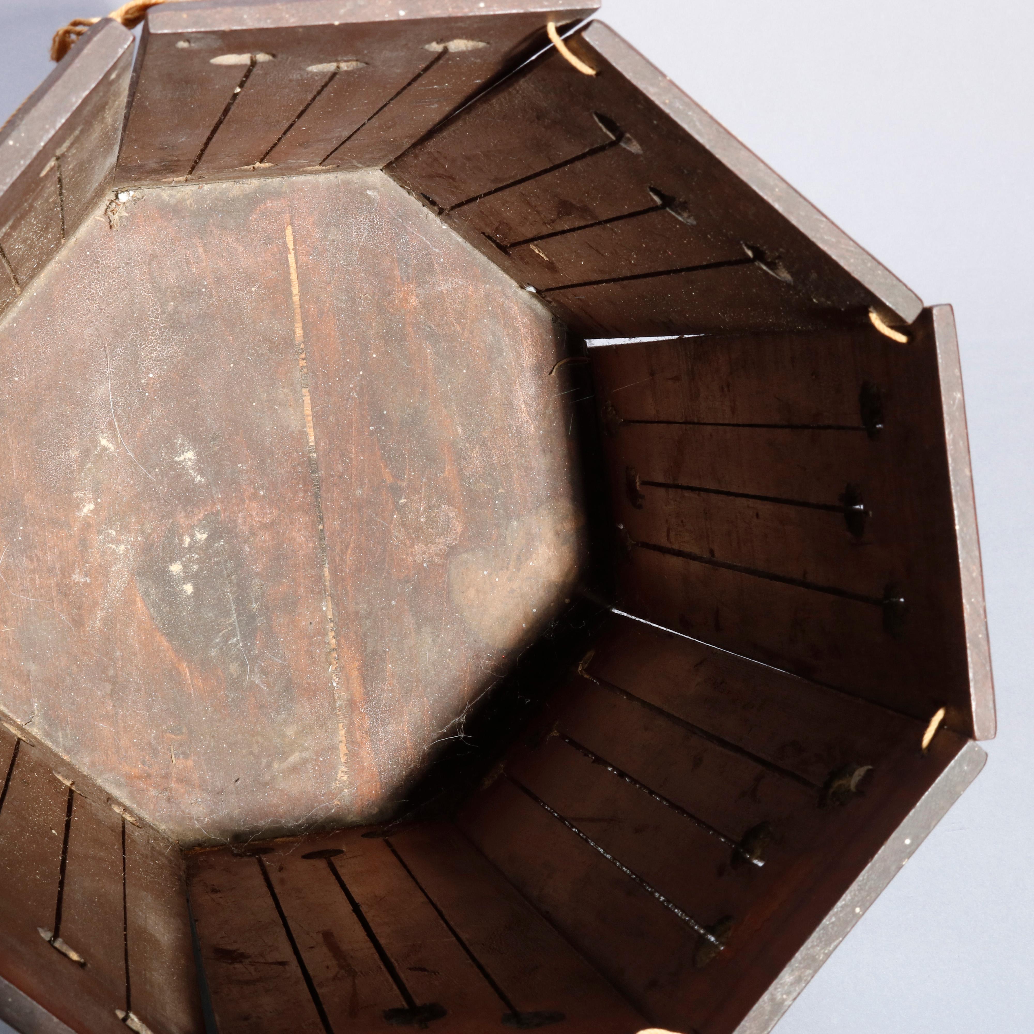 Antique Arts & Crafts Mission Mahogany Wastebasket with Stylized Cutouts In Good Condition In Big Flats, NY