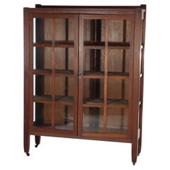 Antique Arts 
Crafts Mission Oak 2-Door Bookcase After Stickley c1920
