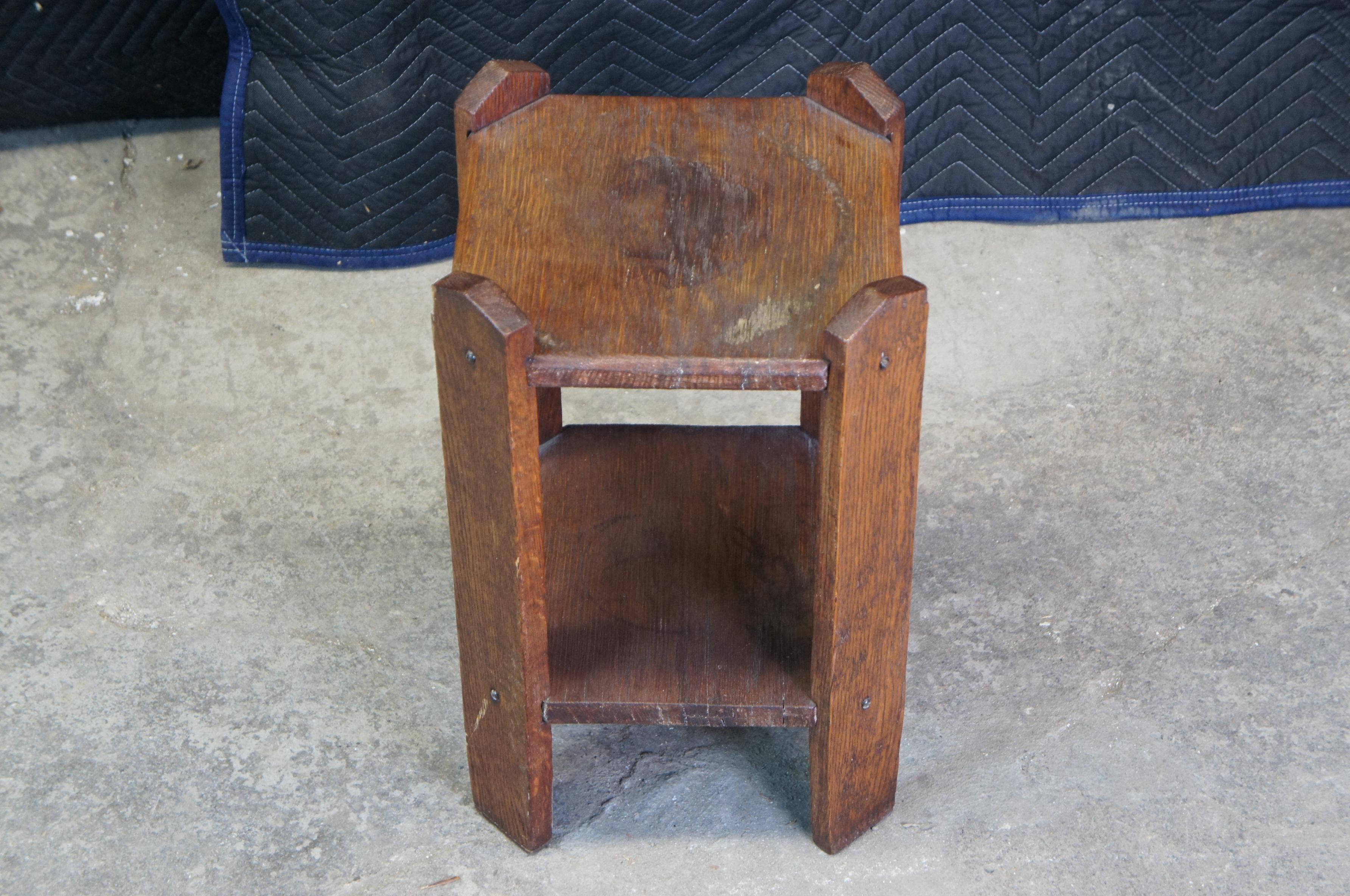 20th Century Antique Arts & Crafts Mission Oak 2 Tier Plant Stand or Side Table Craftsman