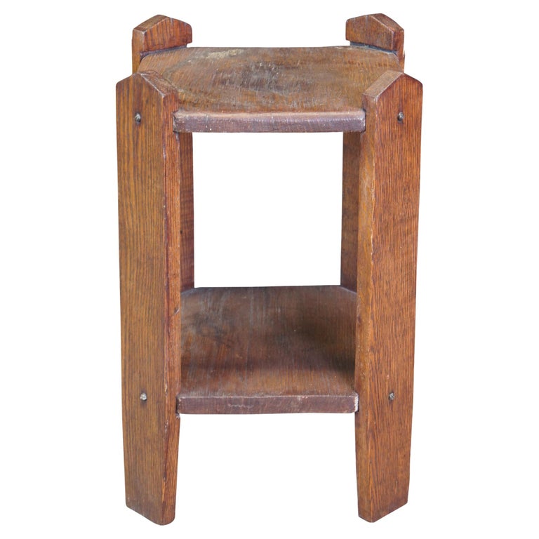 Antique Arts and Crafts Mission Oak 2 Tier Plant Stand or Side Table ...
