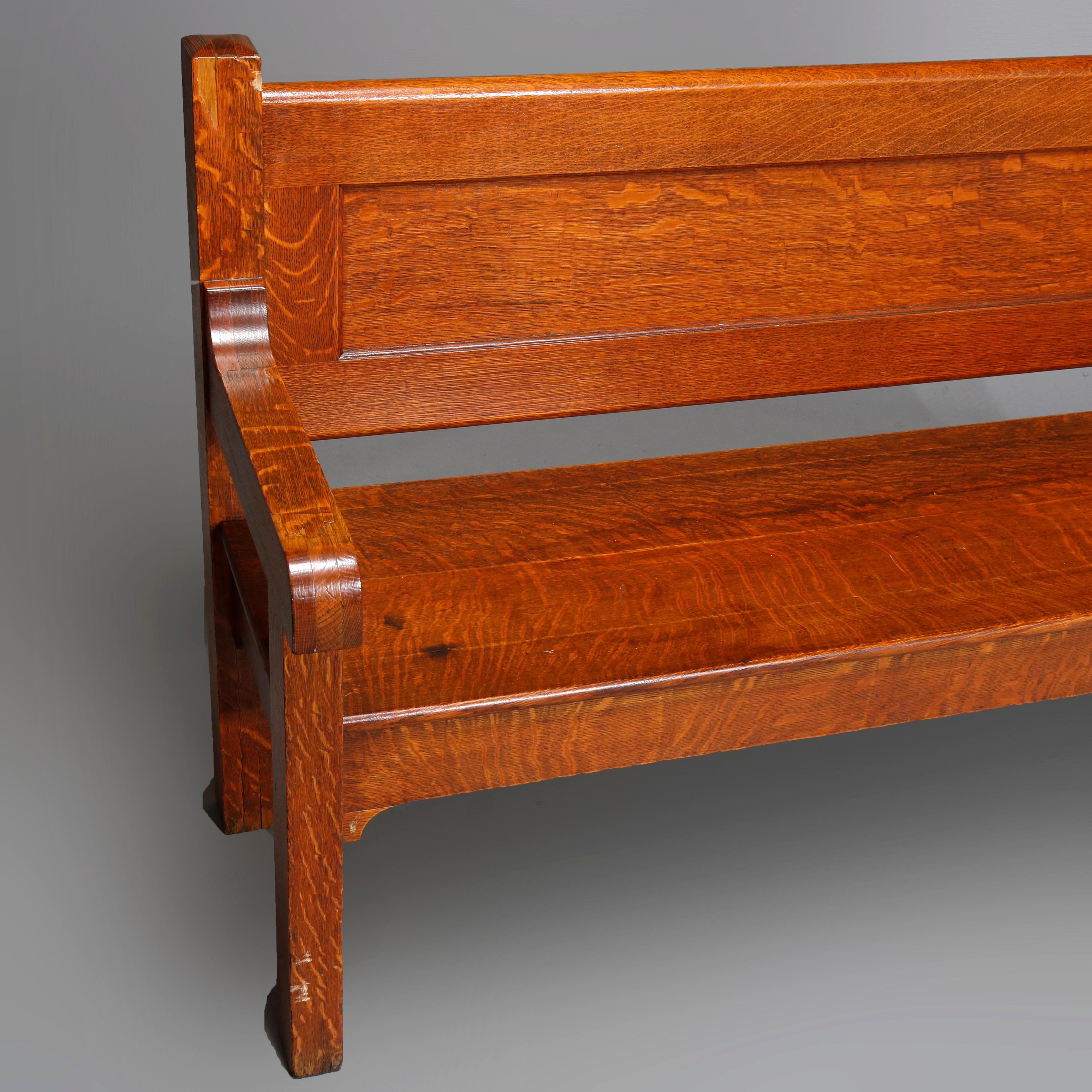 Antique Arts & Crafts Mission Oak Bench Settle, circa 1910 1