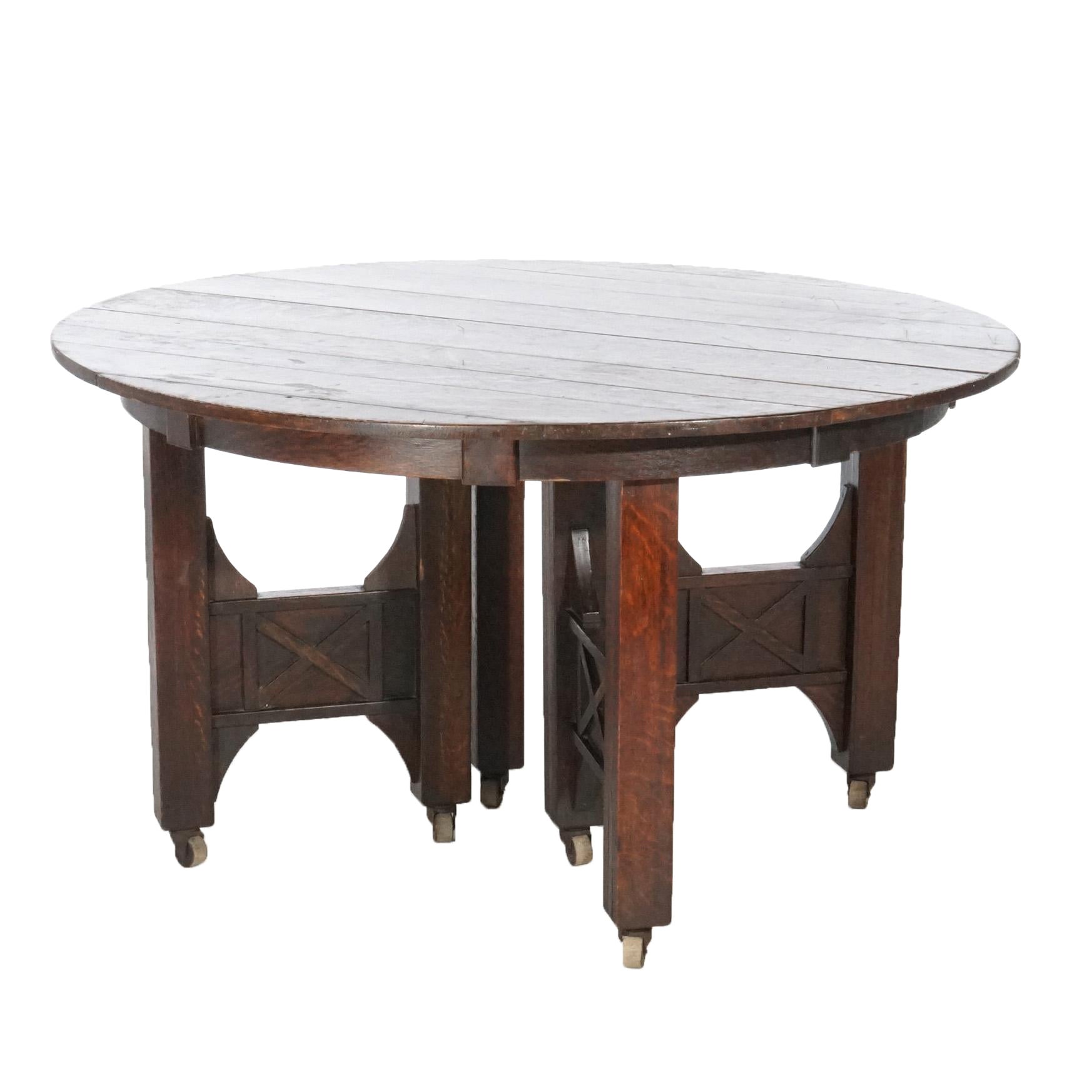 Antique Arts 
Crafts Mission Oak Brooks Stickley School Oversized Dining Table