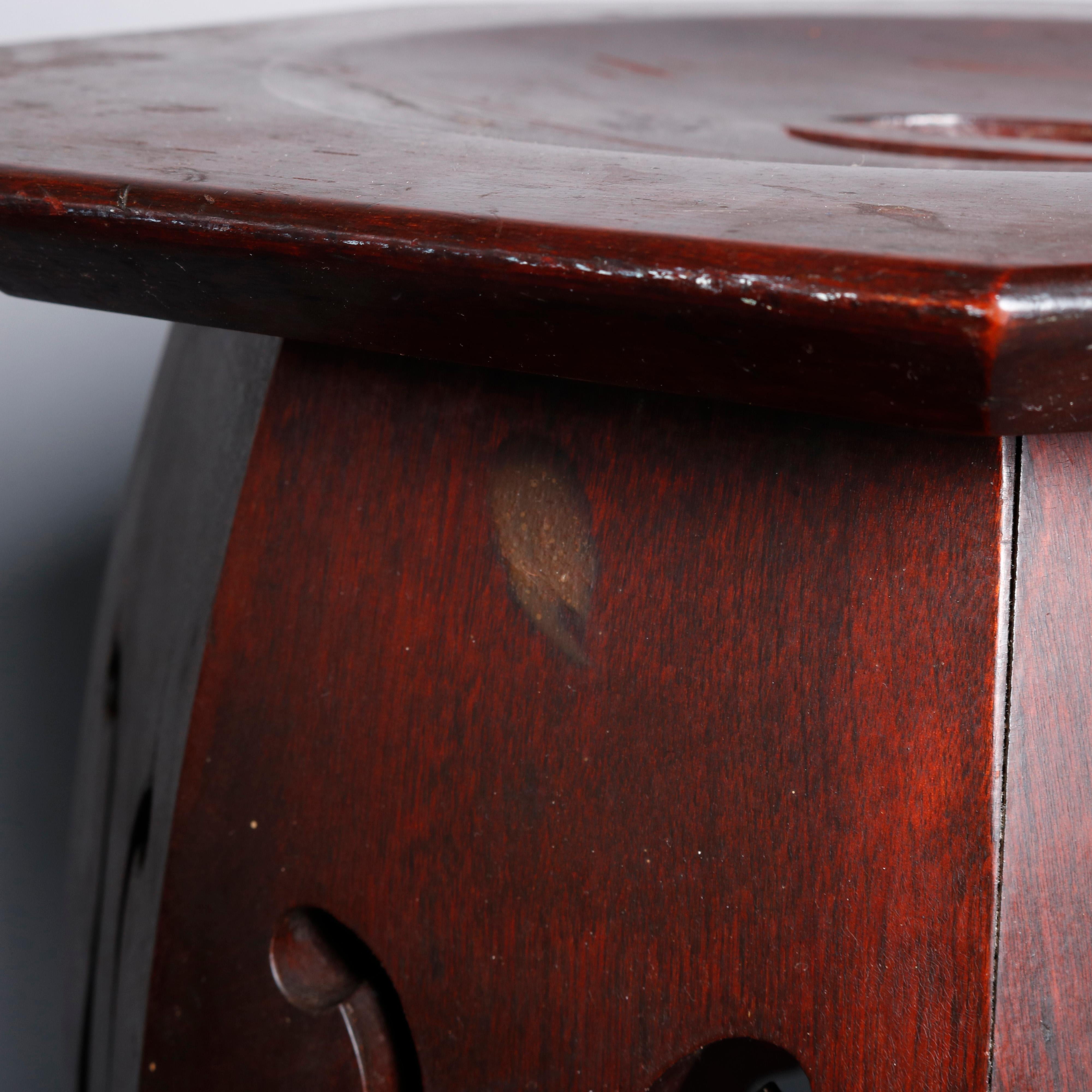 Carved Antique Arts & Crafts Mission Oak Cut-Out Taboret Side Stand, circa 1910