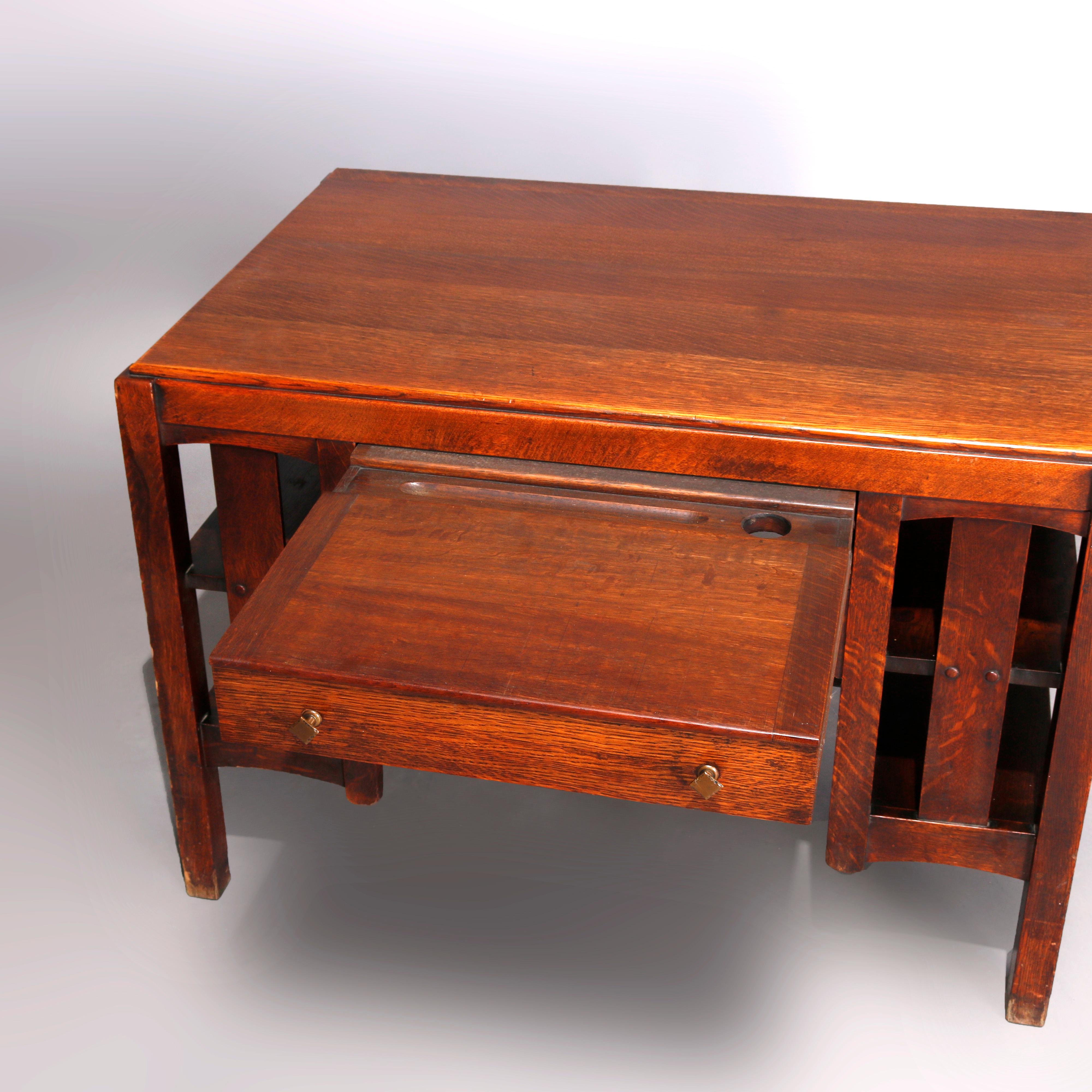 Antique Arts & Crafts Mission Oak Desk, Library Table, by Limbert, circa 1910 4