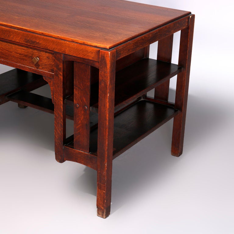 Antique Arts and Crafts Mission Oak Desk, Library Table, by Limbert