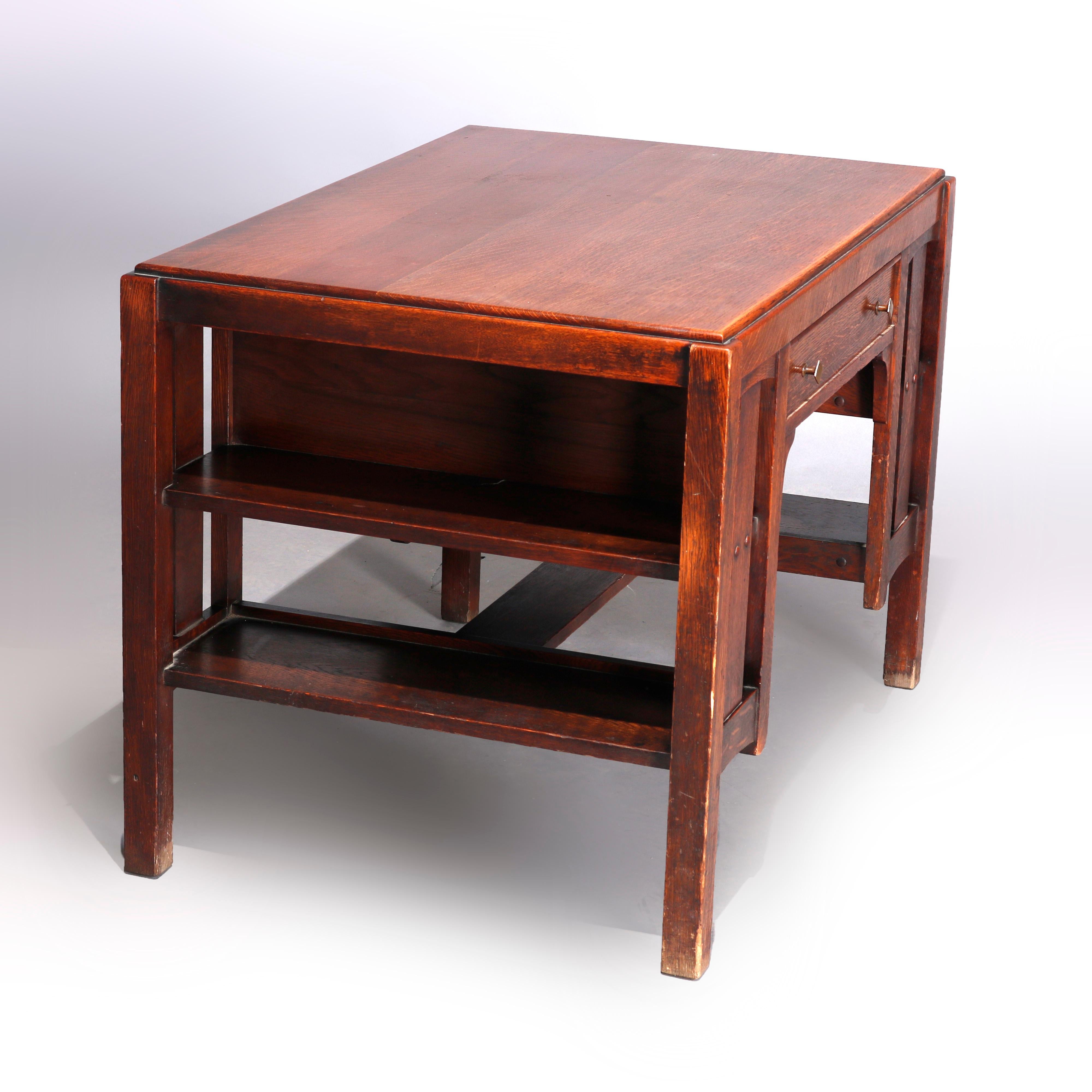 American Antique Arts & Crafts Mission Oak Desk, Library Table, by Limbert, circa 1910