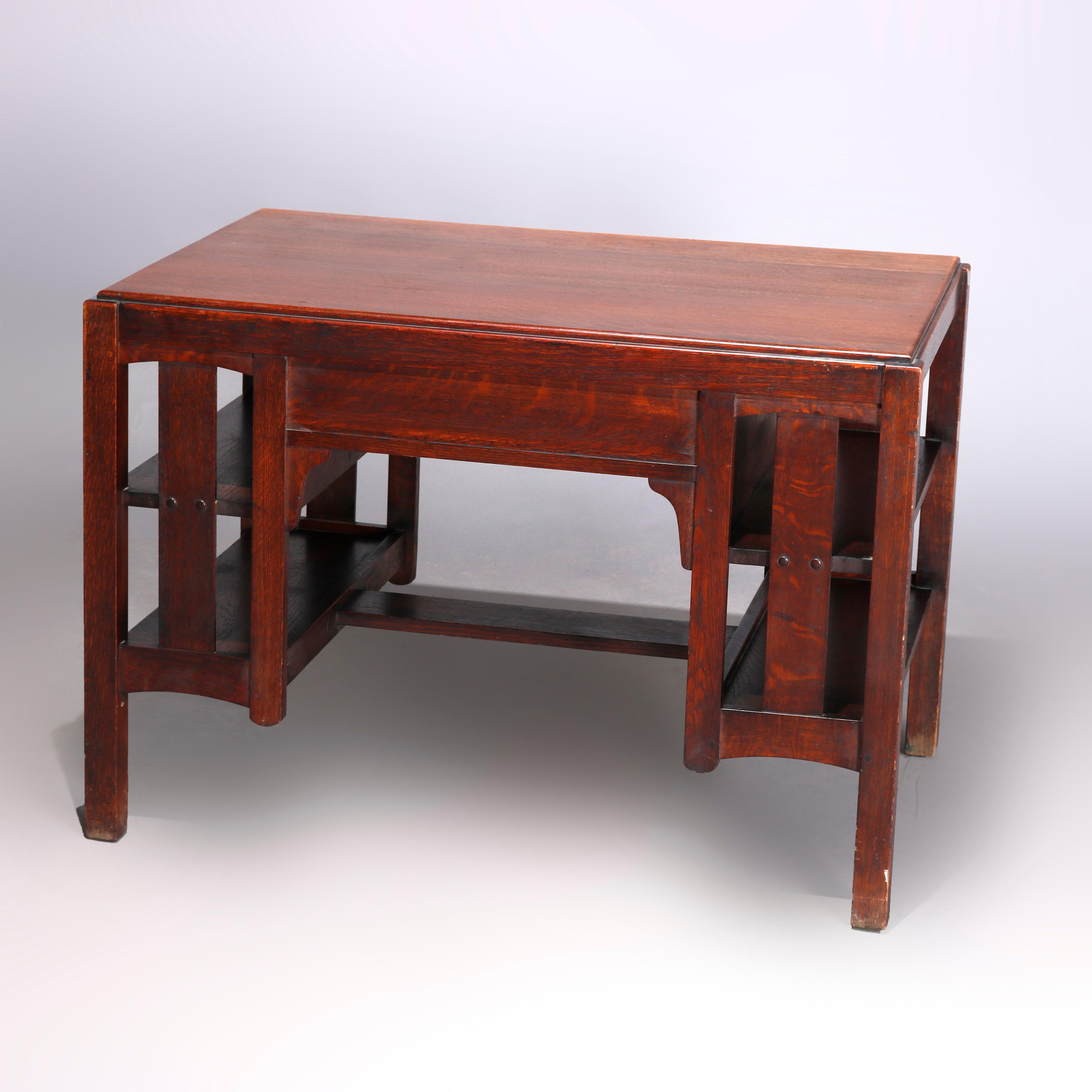 Antique Arts & Crafts Mission Oak Desk, Library Table, by Limbert, circa 1910 In Good Condition In Big Flats, NY
