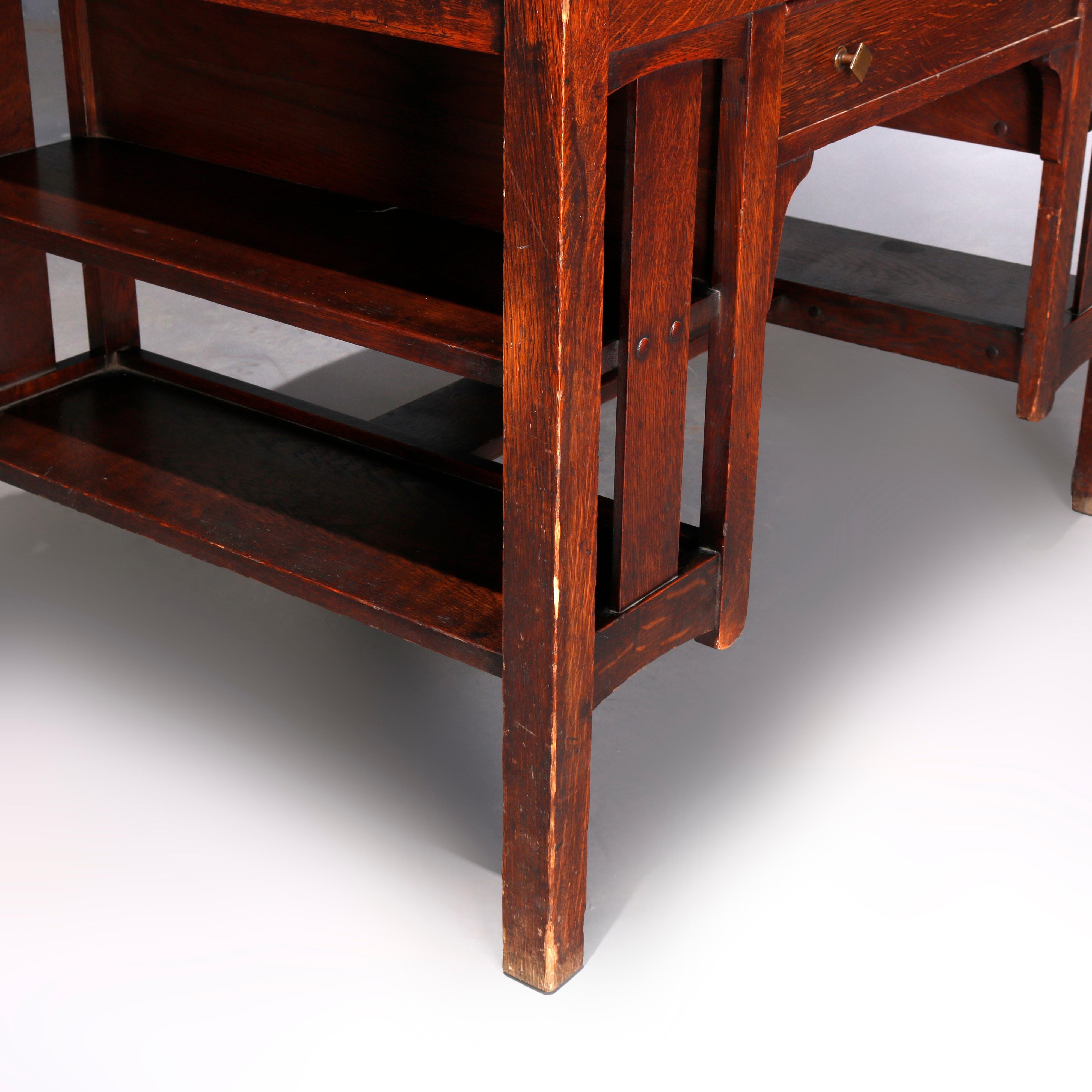 20th Century Antique Arts & Crafts Mission Oak Desk, Library Table, by Limbert, circa 1910